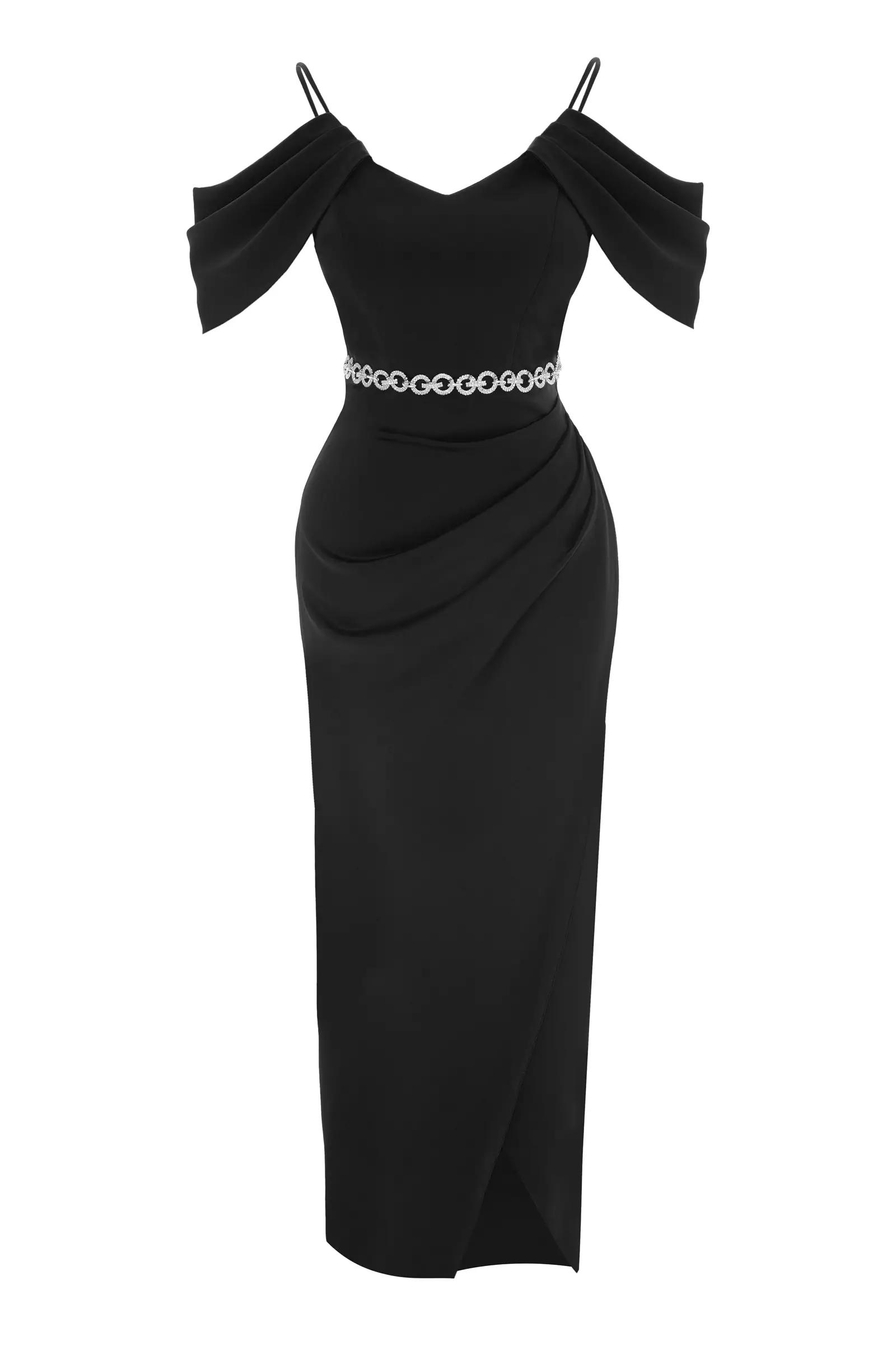 Black satin sleeveless maxi dress