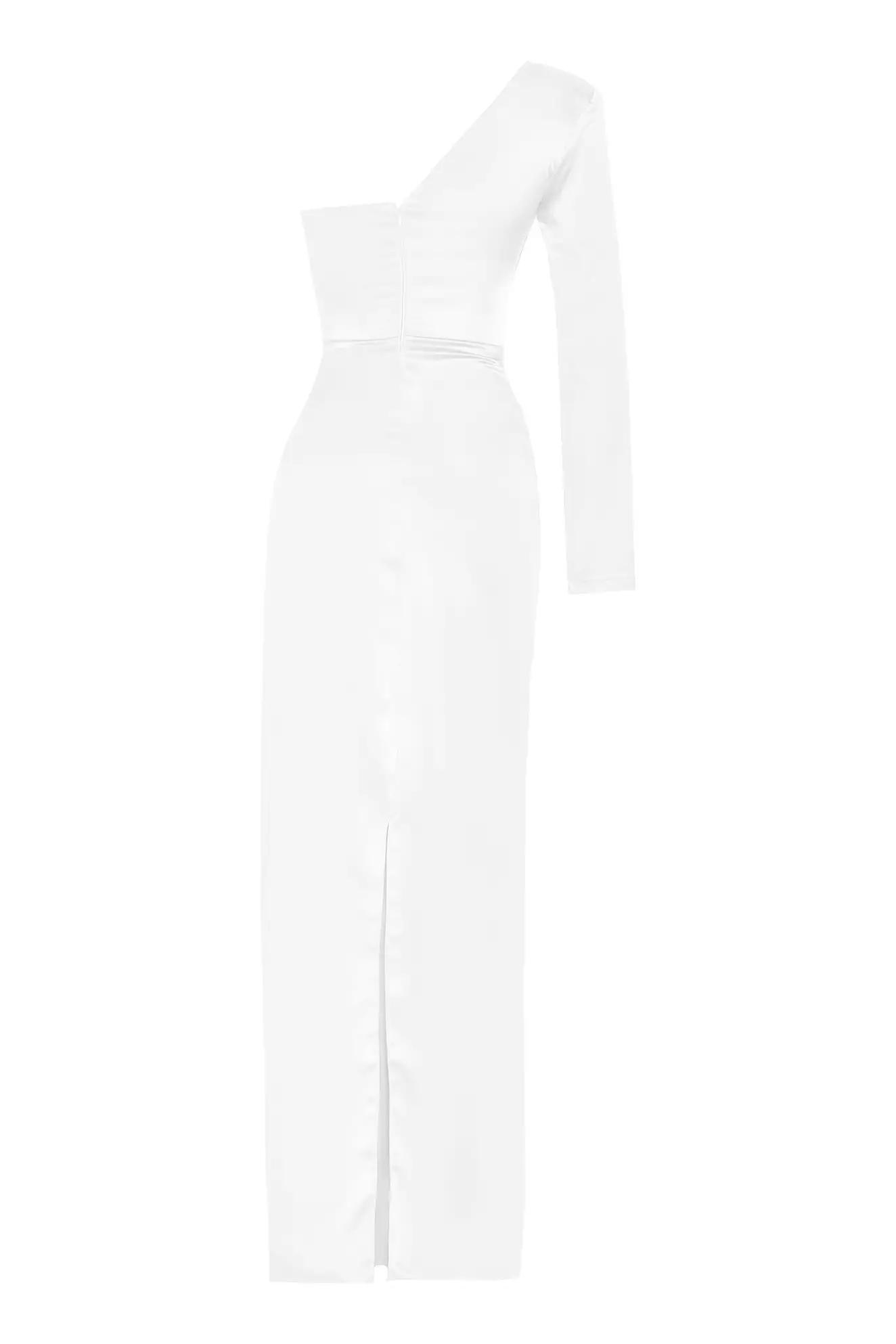 White satin one arm long dress