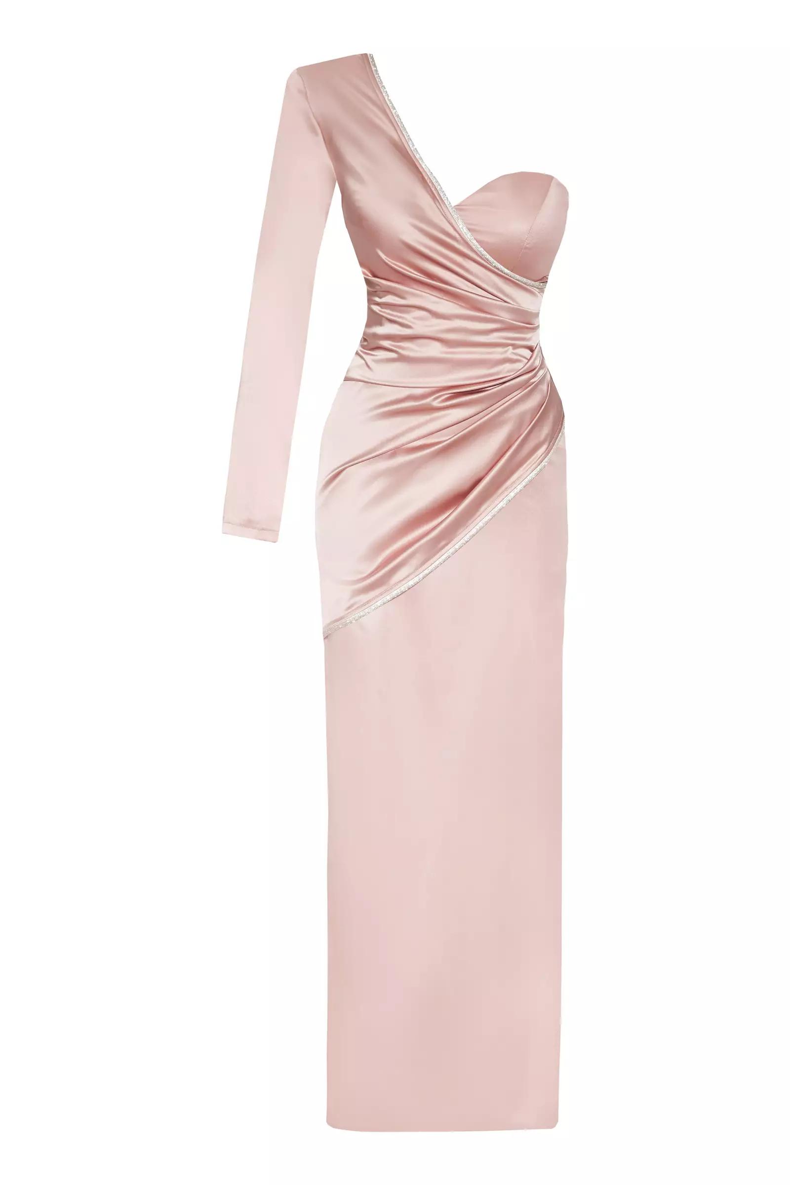 Blush satin one arm long dress