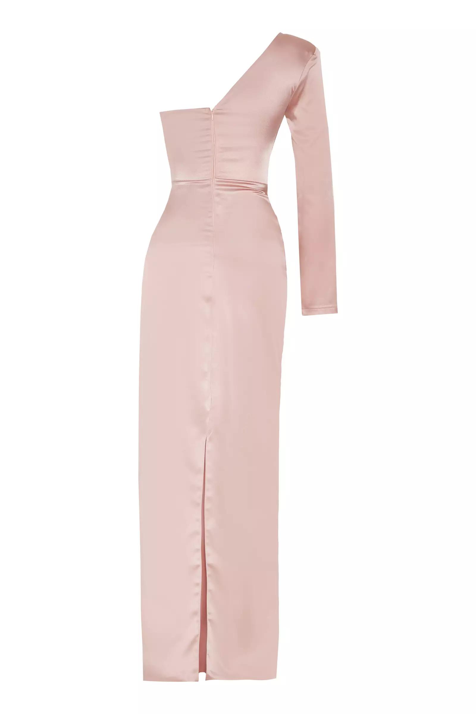 Blush satin one arm long dress