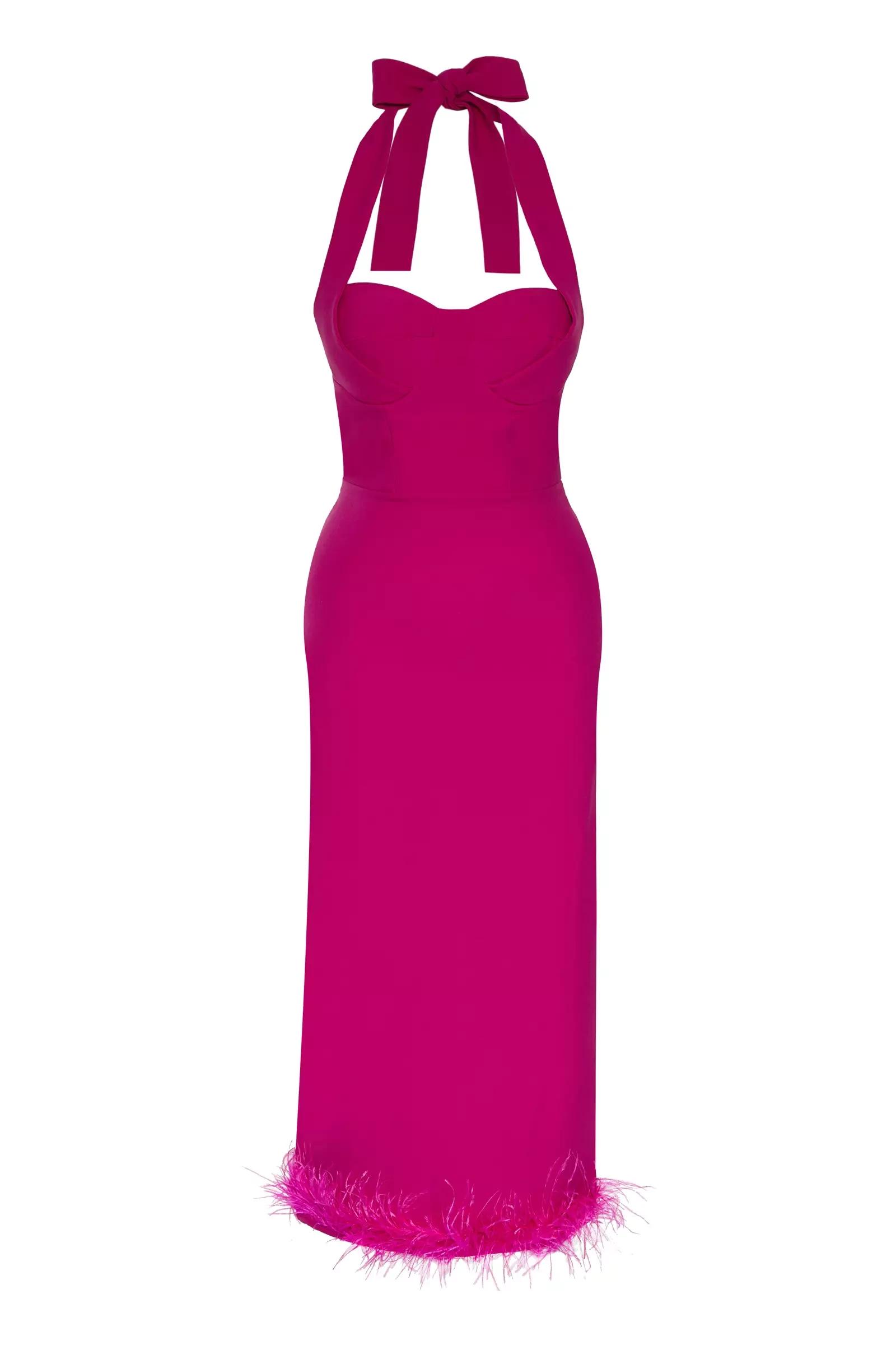 Fuchsia crepe sleeveless midi dress