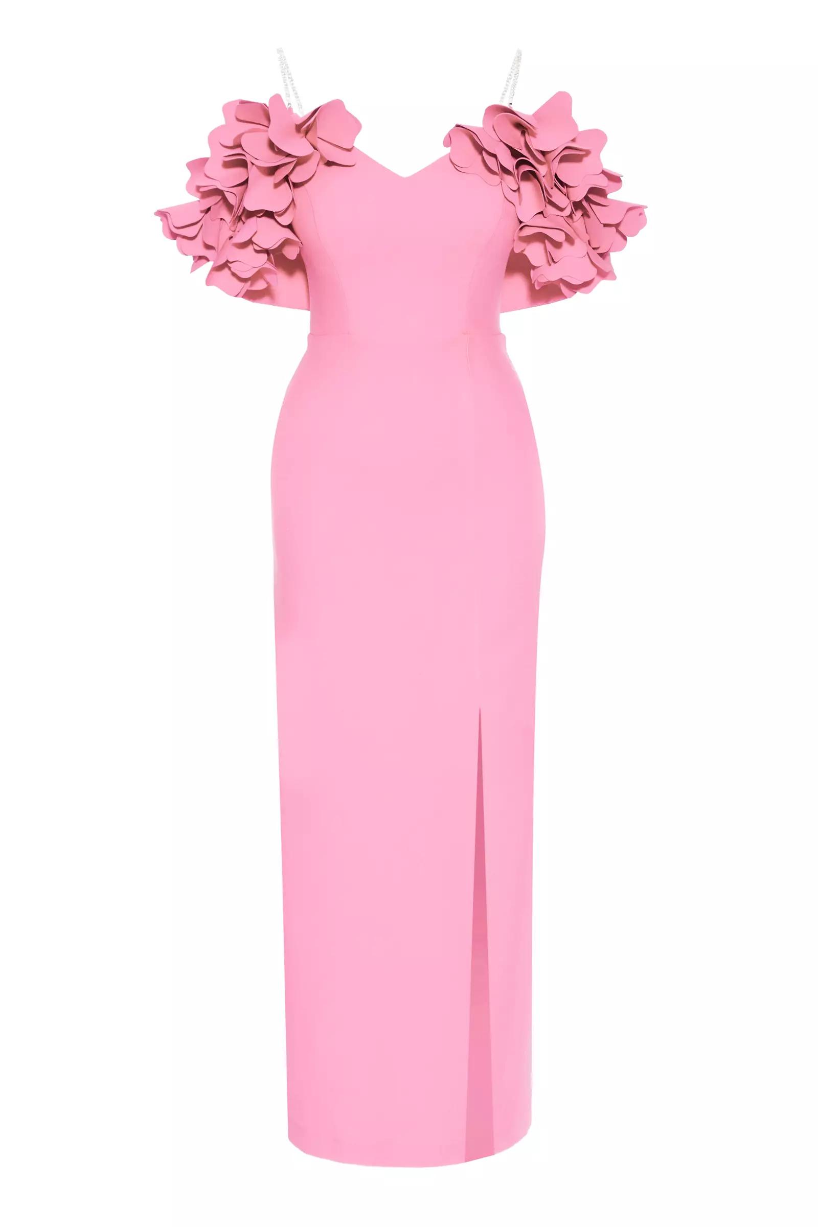 Pink crepe sleeveless long dress