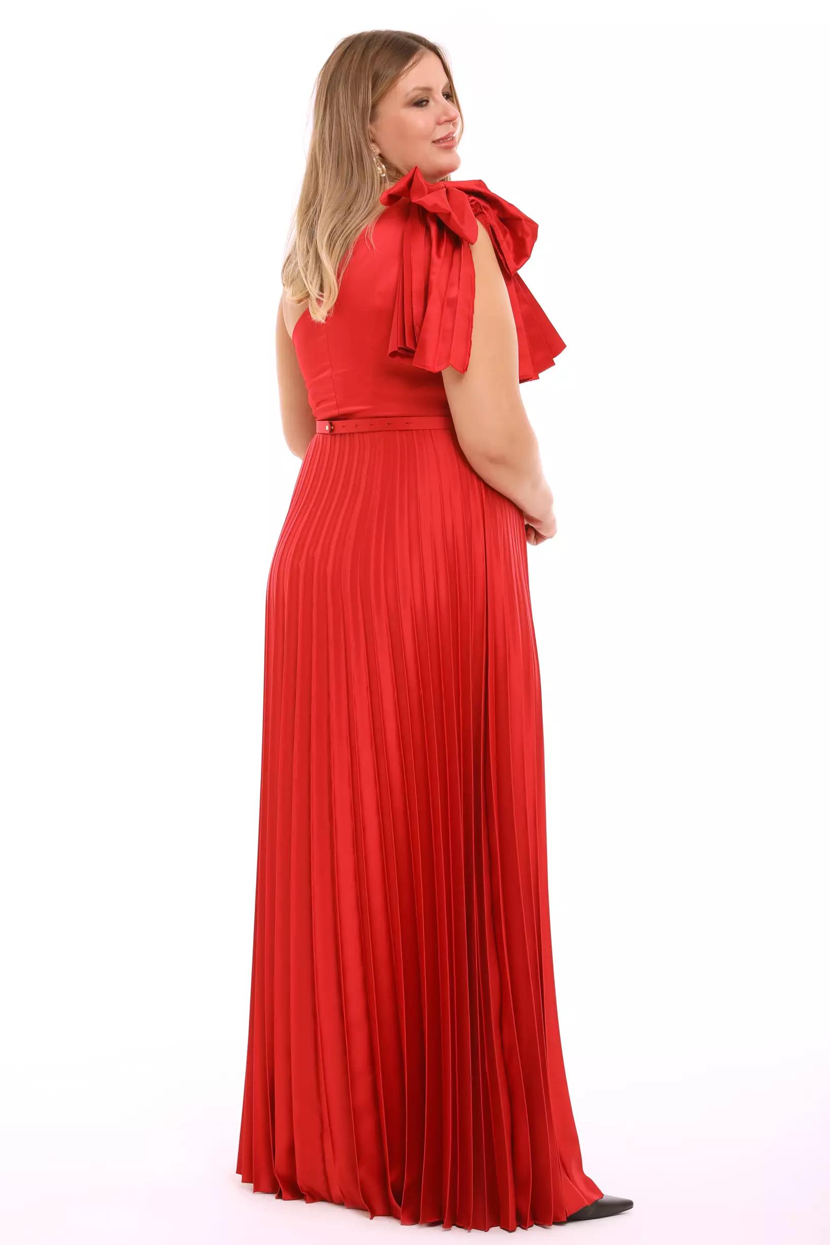 Red plus size satin one arm maxi dress