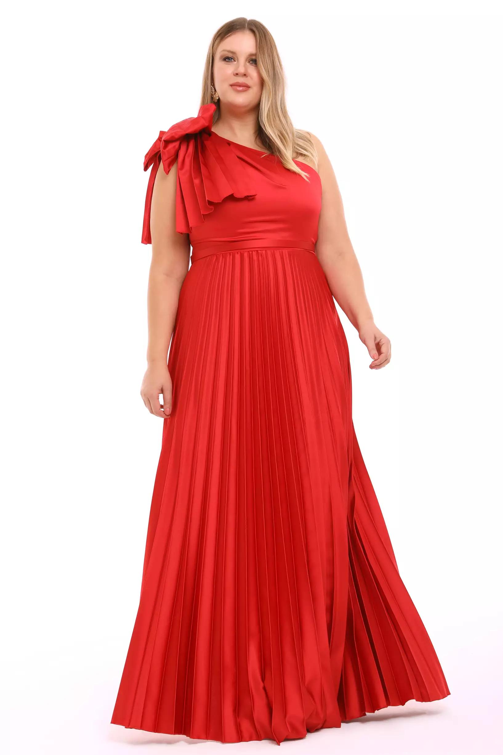 Red plus size satin one arm maxi dress