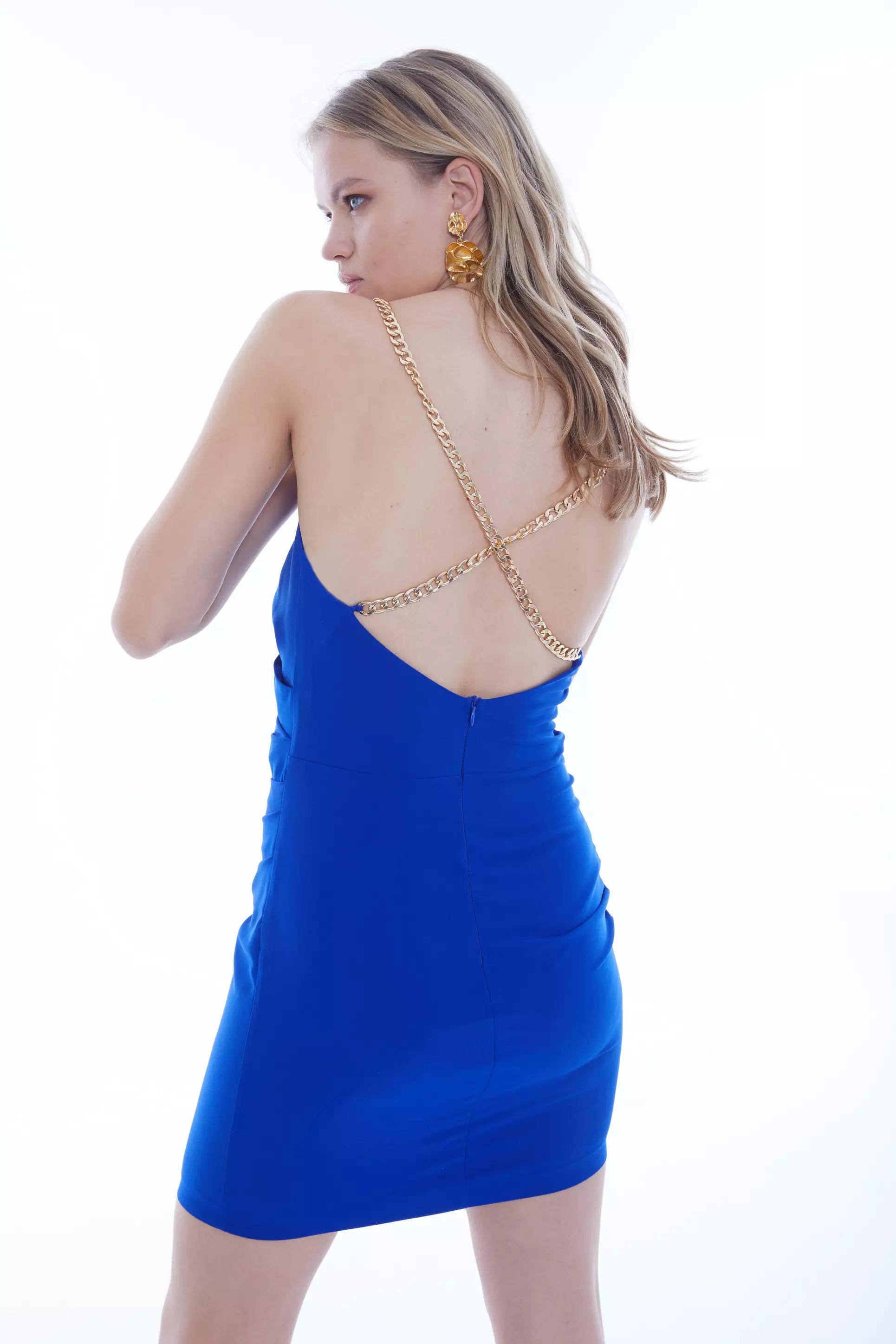 Blue Crepe Sleeveless Mini Dress