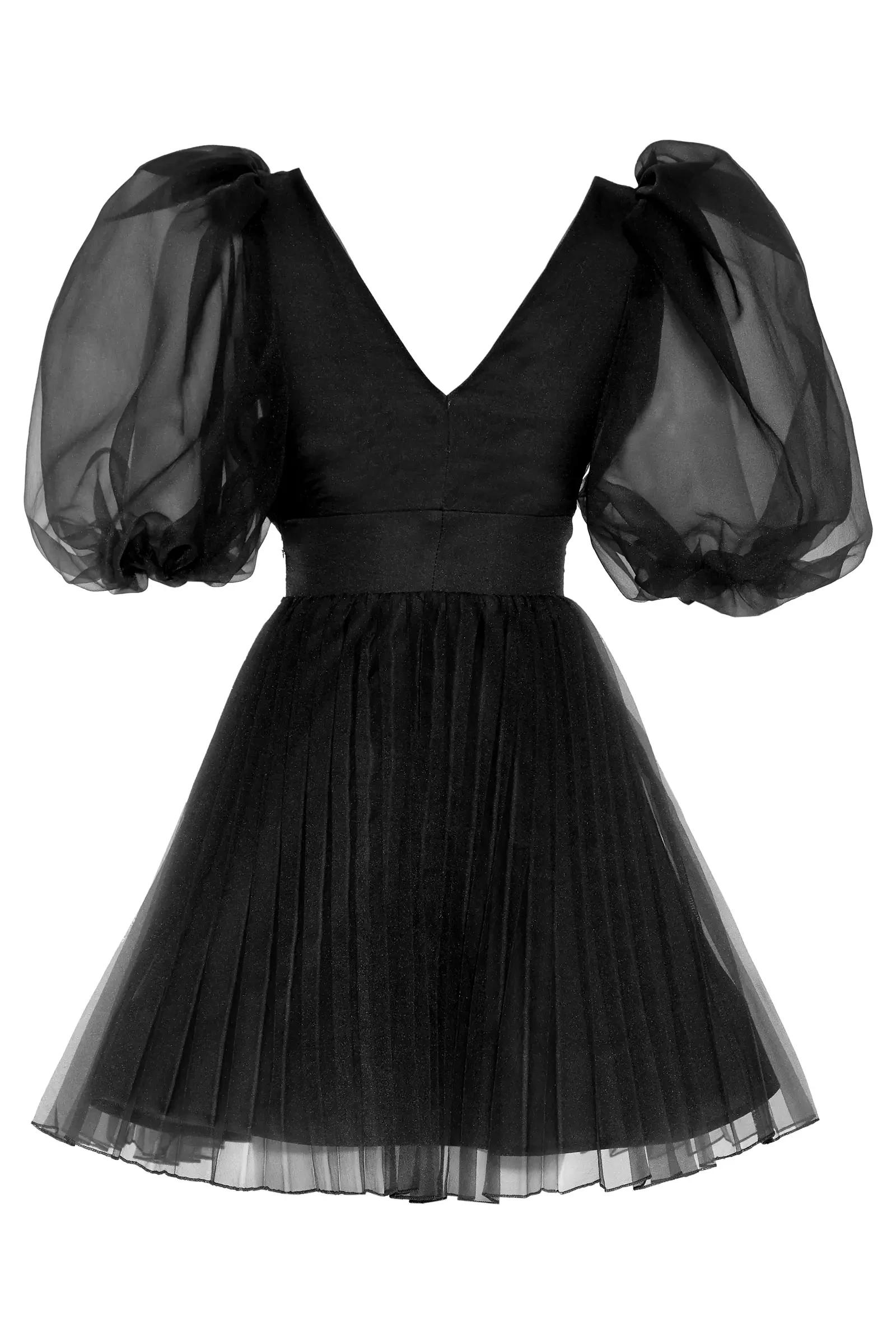 Black tulle short sleeve mini dress