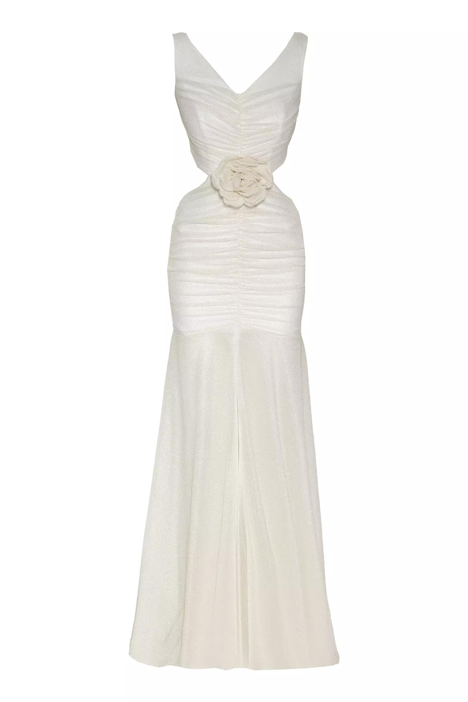 White tulle sleeveless maxi dress