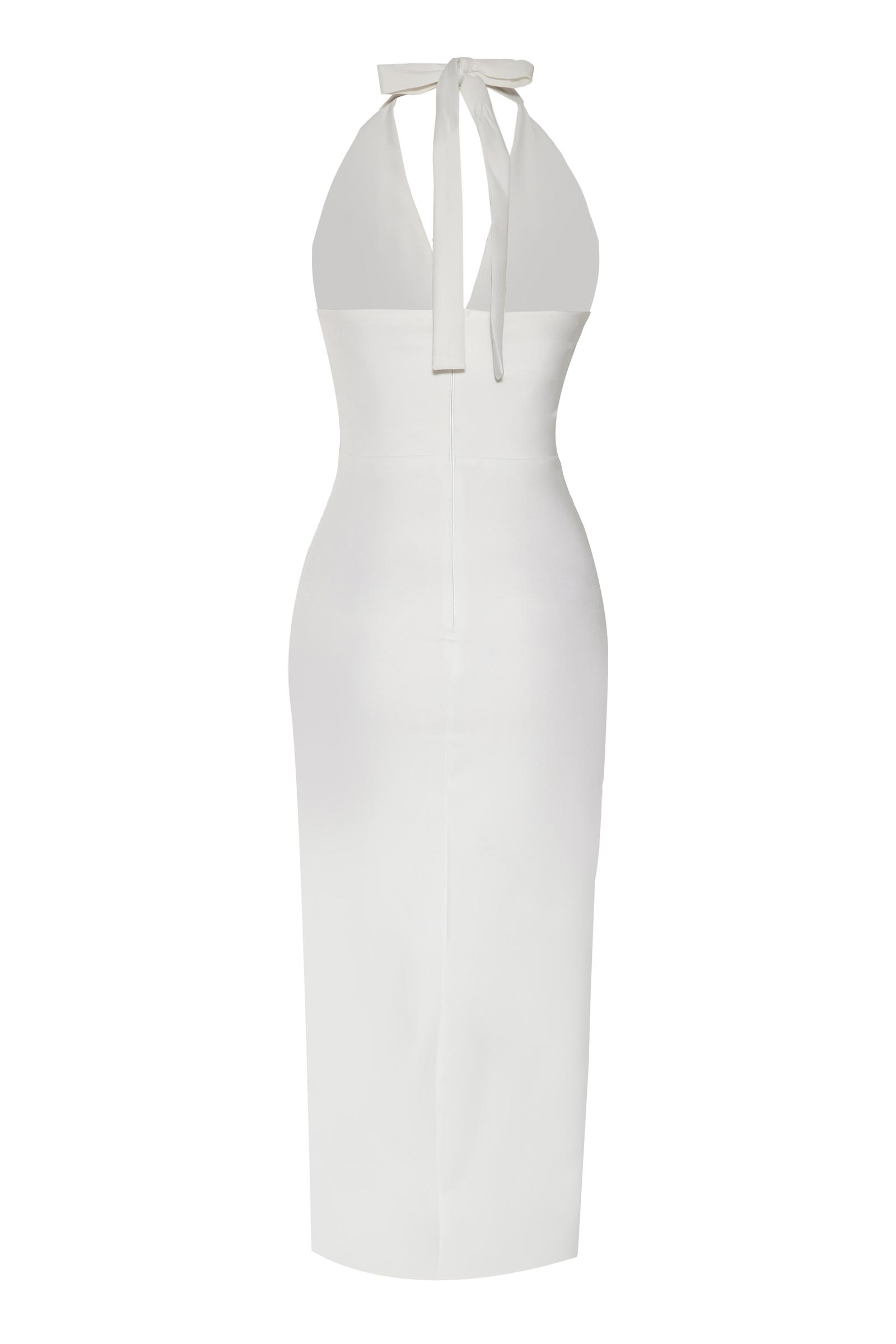 White crepe sleeveless midi dress