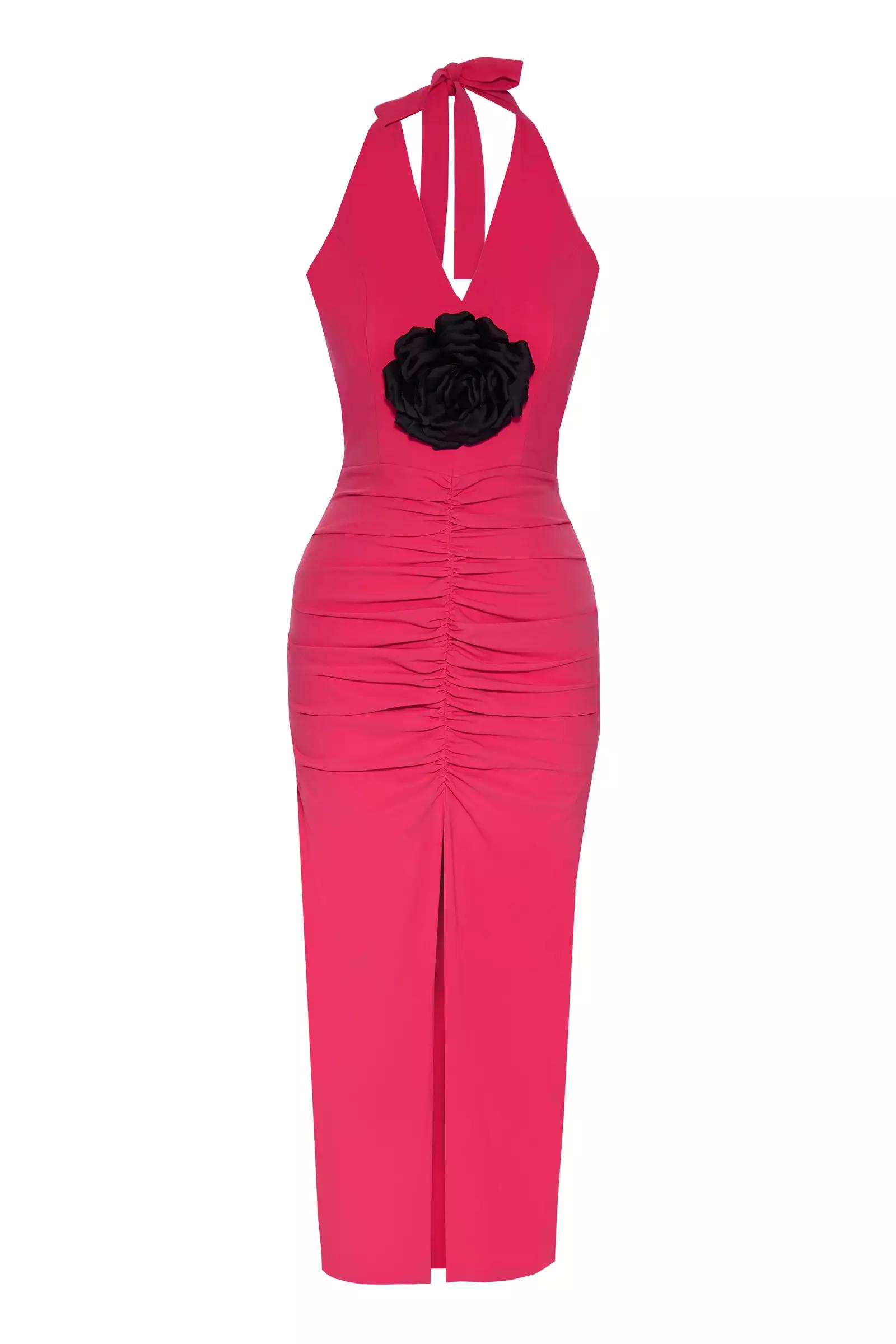 Fuchsia crepe sleeveless midi dress