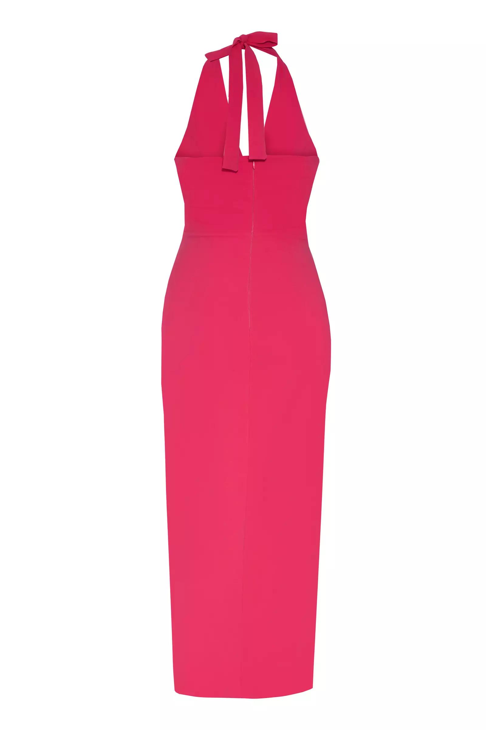 Fuchsia crepe sleeveless midi dress