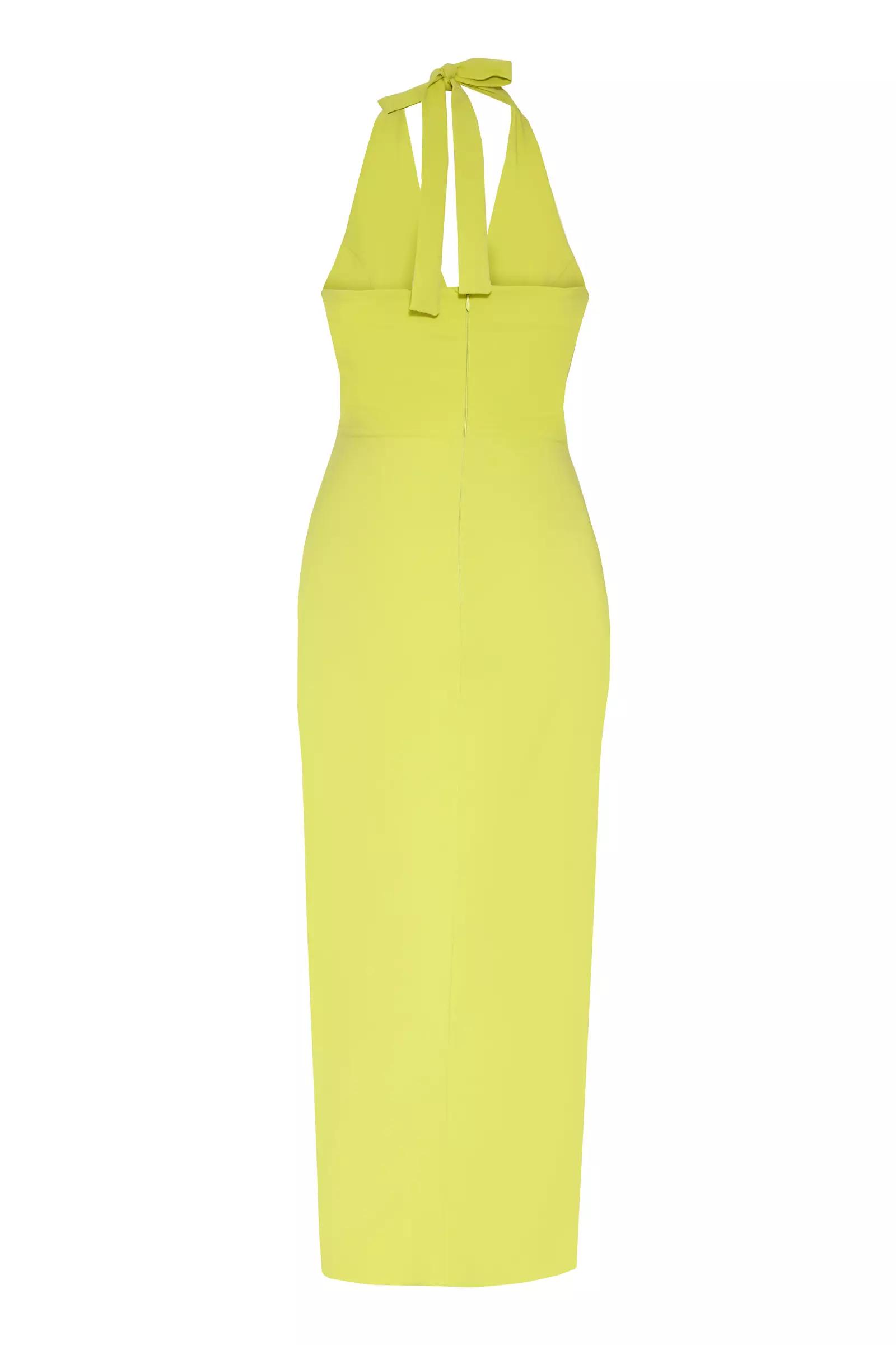 Pistachio green crepe sleeveless midi dress