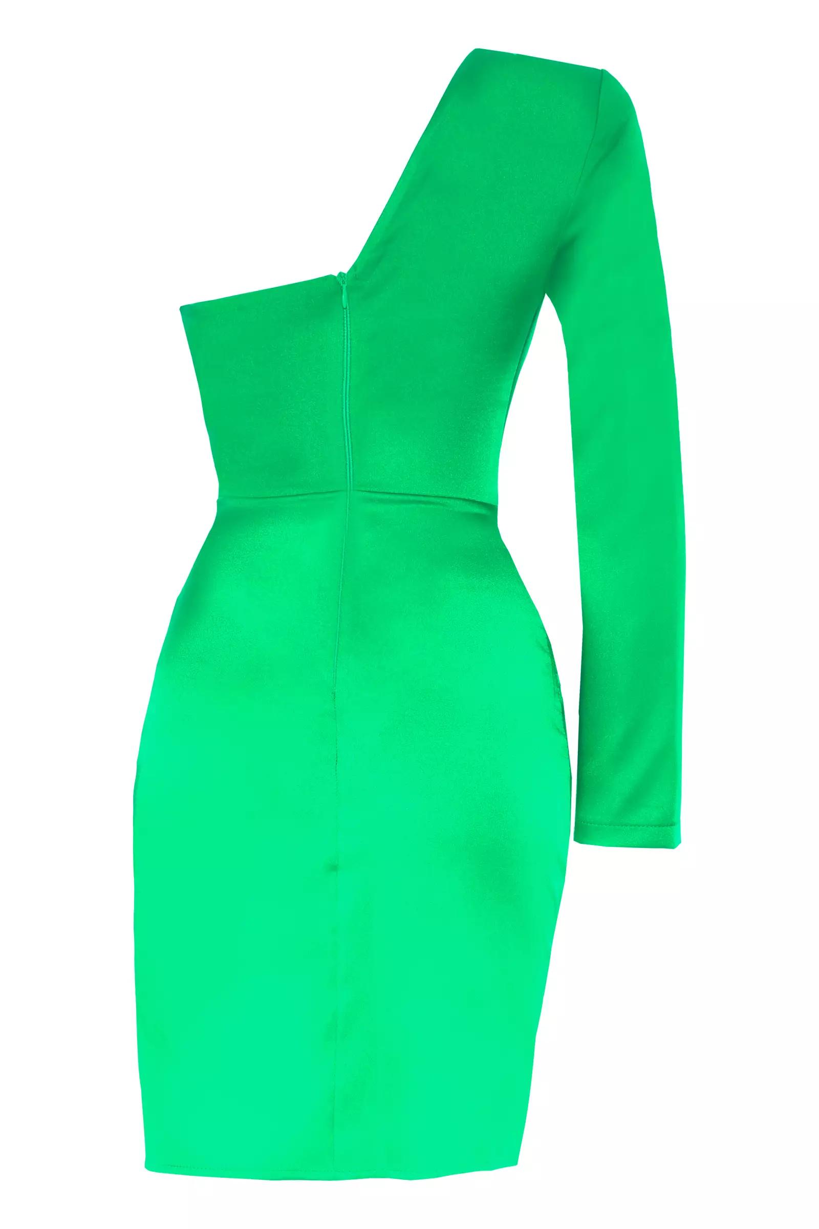 Green satin one arm mini dress