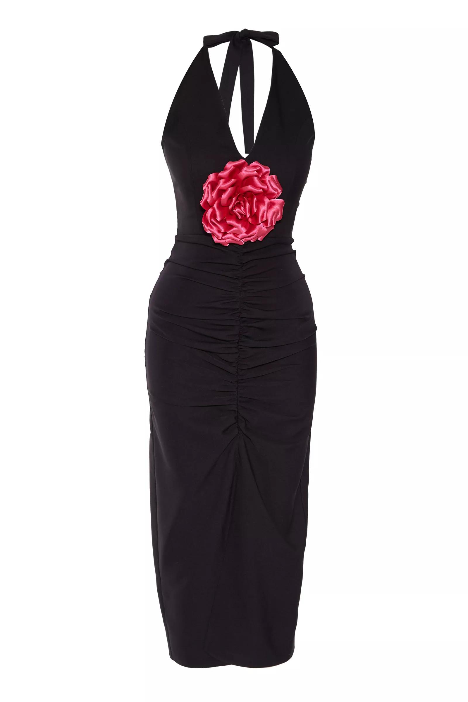 Black Crepe Sleeveless Midi Dress