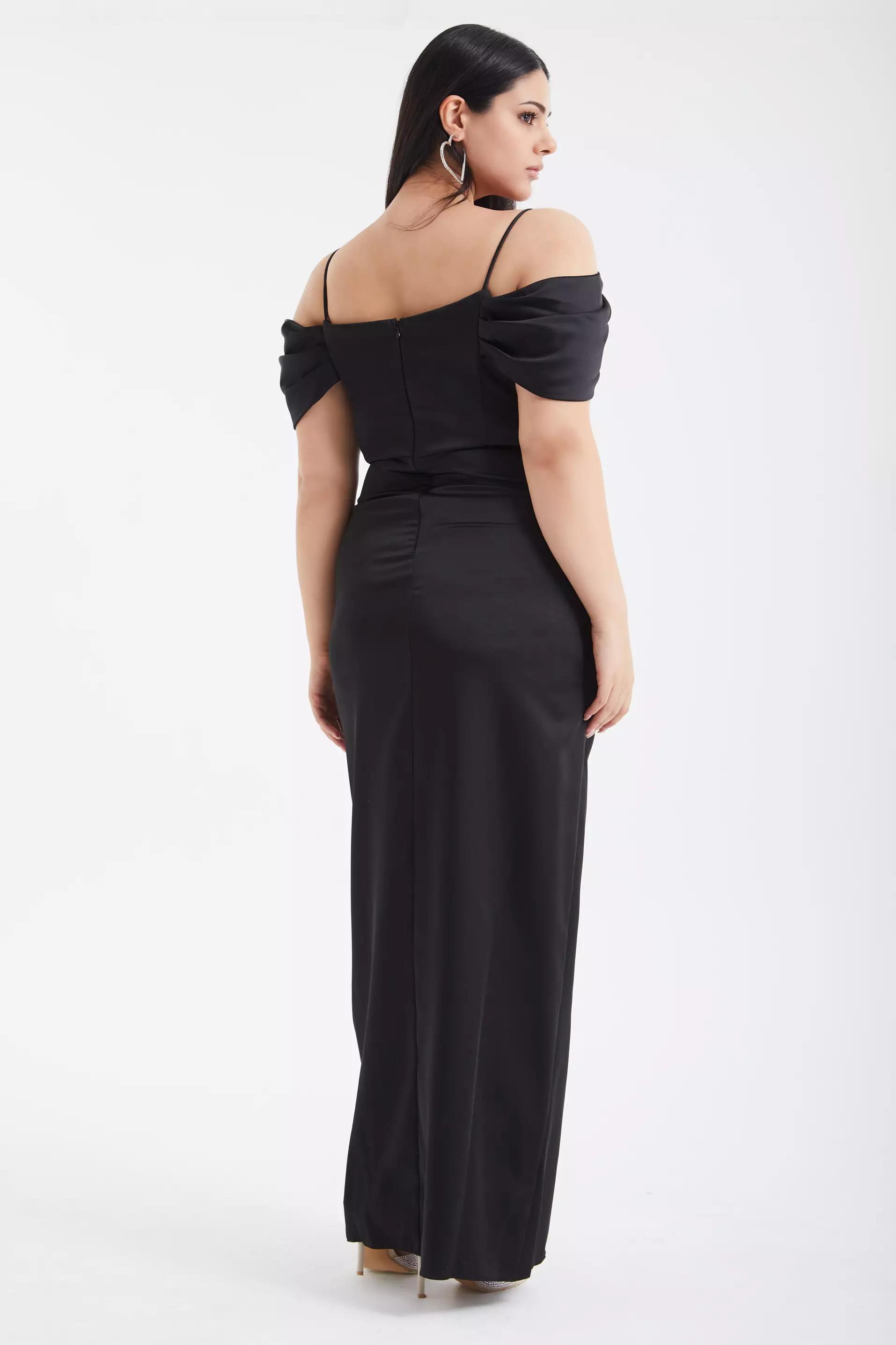 Black plus size satin sleeveless maxi dress