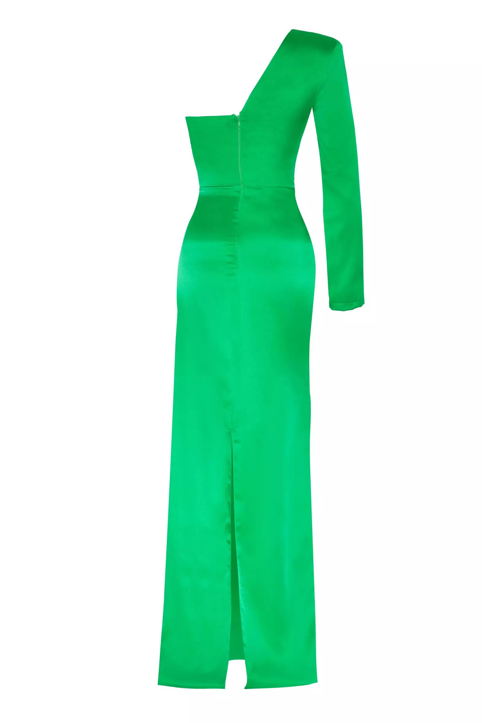 Green plus size satin one arm long dress