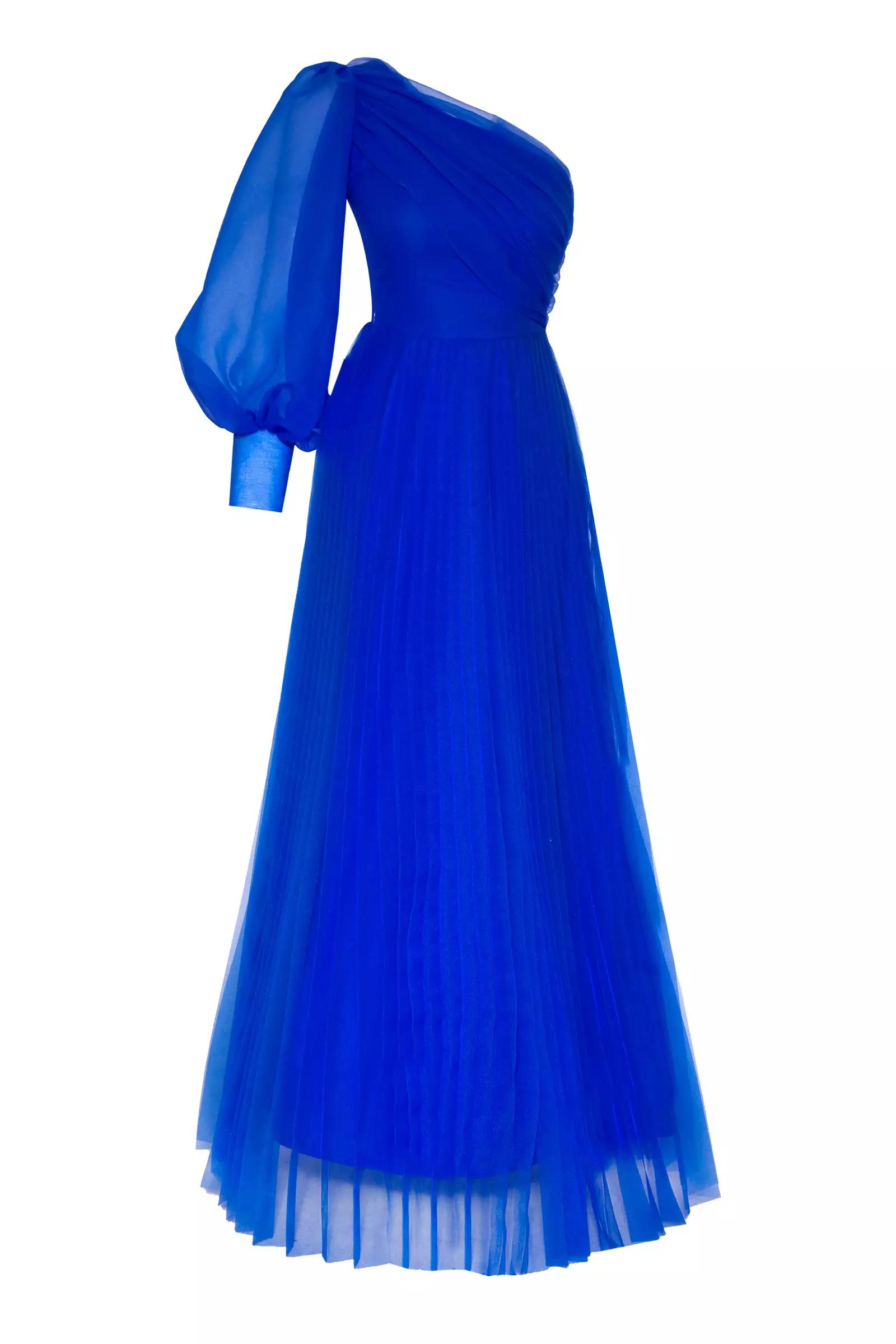 Blue tulle one arm long dress