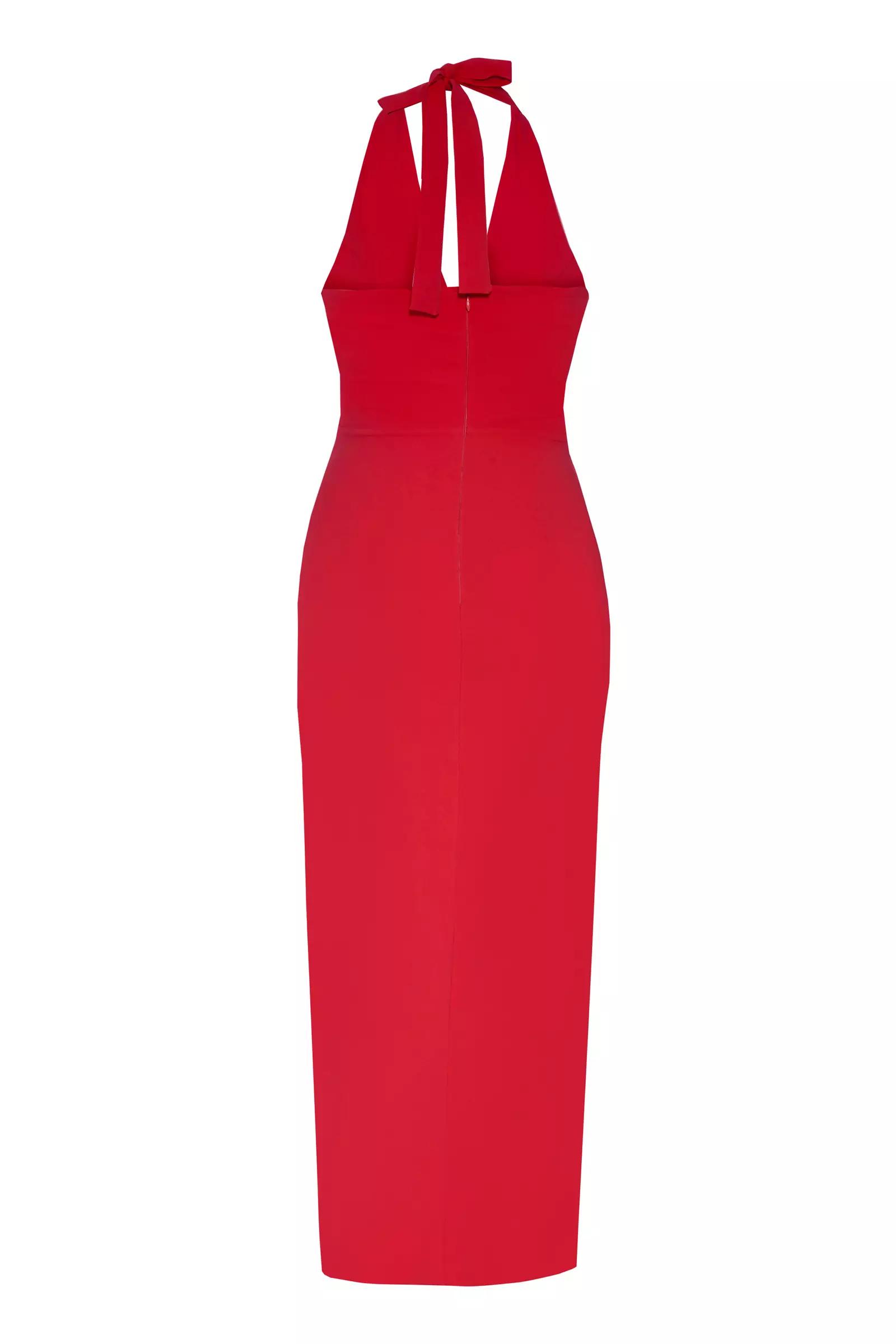 Red crepe sleeveless midi dress