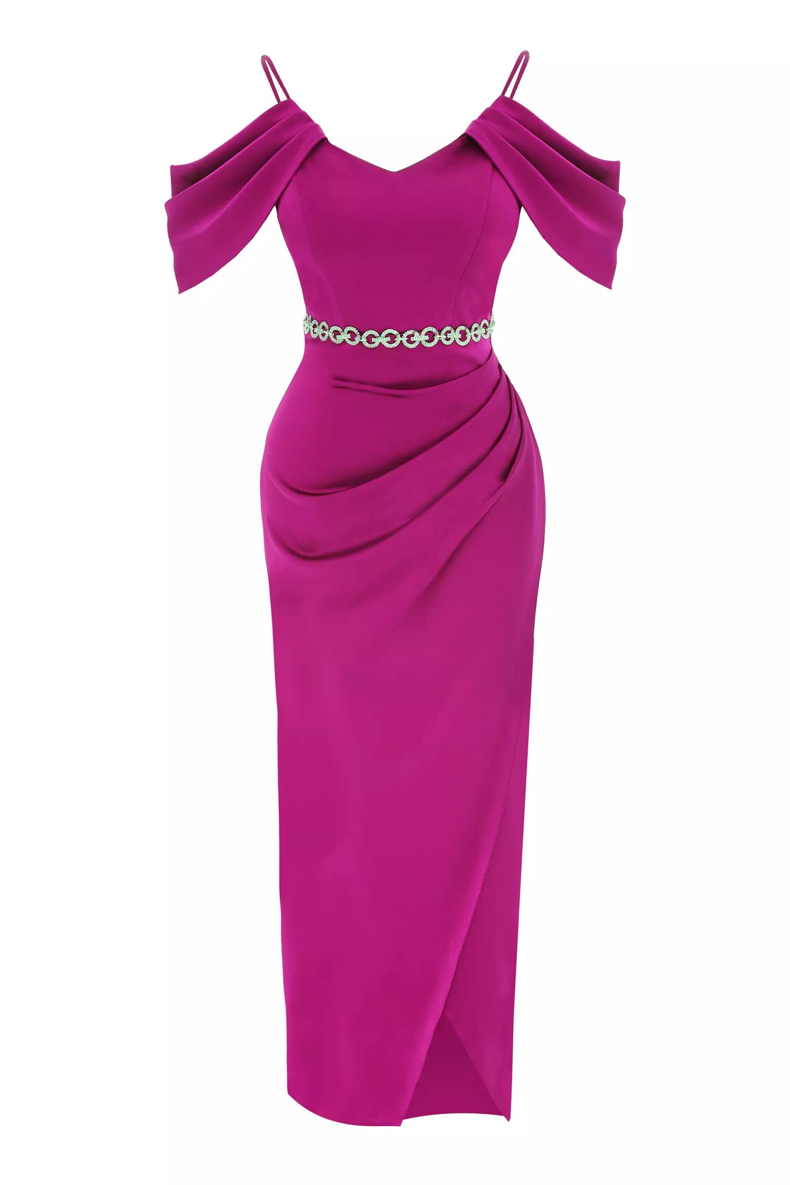 Fuchsia satin sleeveless maxi dress