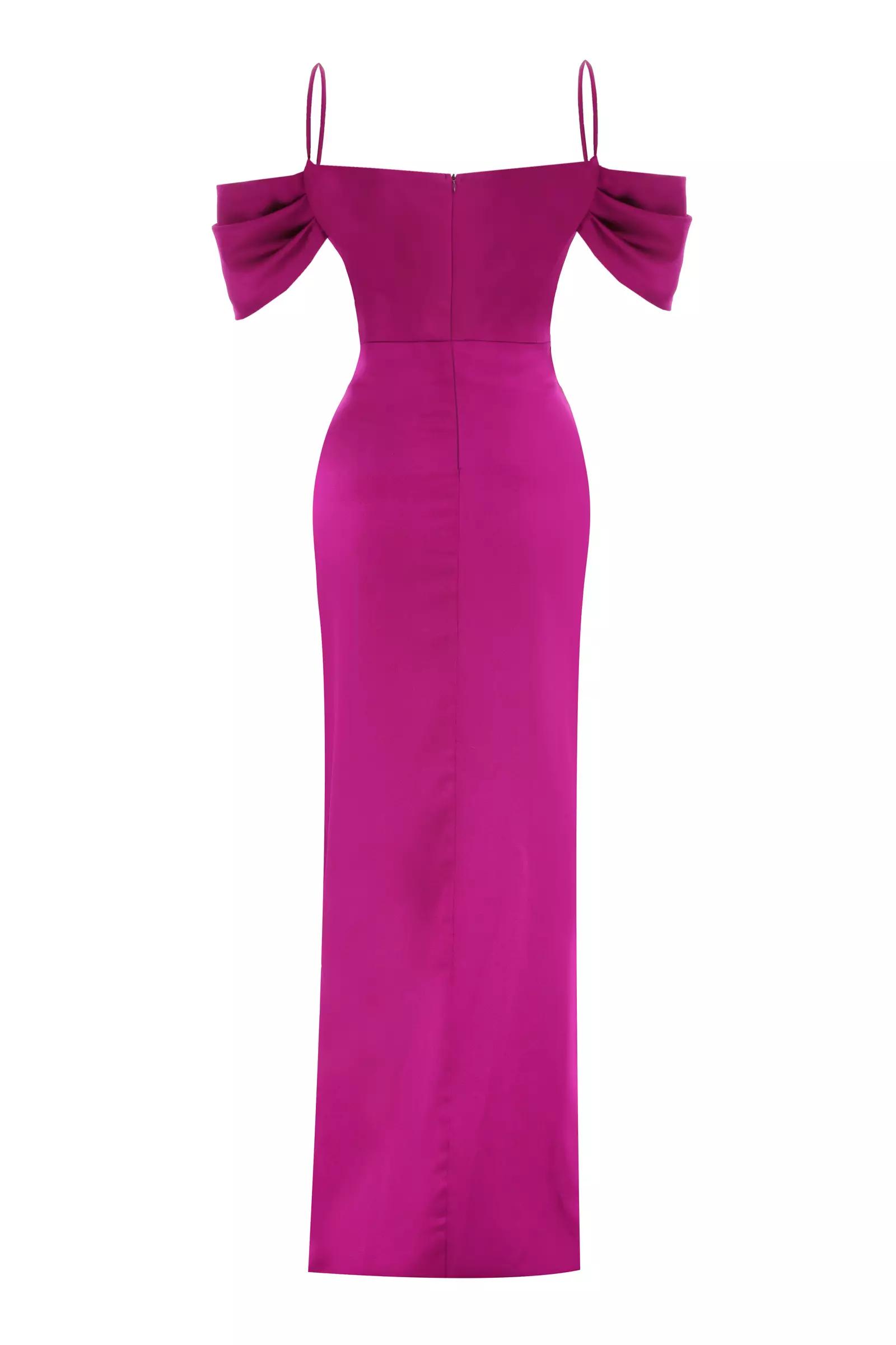 Fuchsia satin sleeveless maxi dress