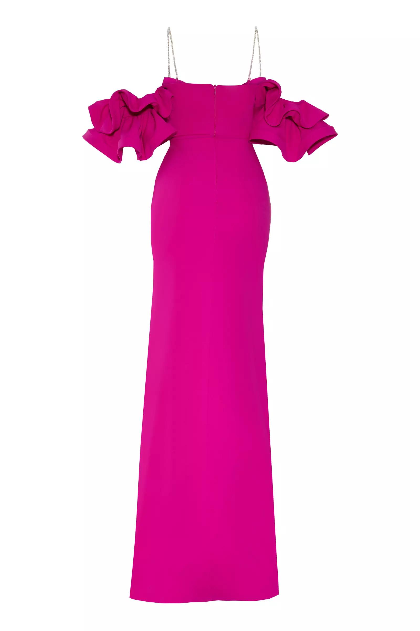 Fuchsia crepe short sleeve maxi dress