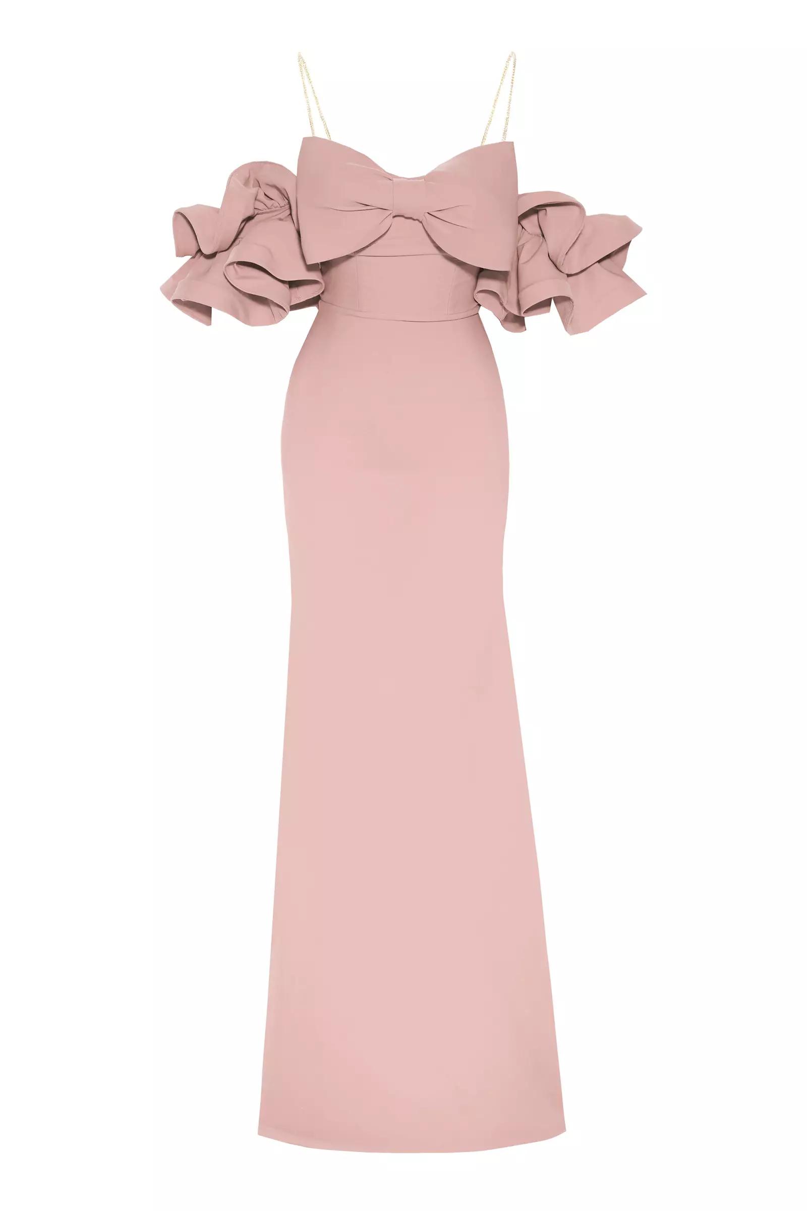 Blush crepe short sleeve maxi dress