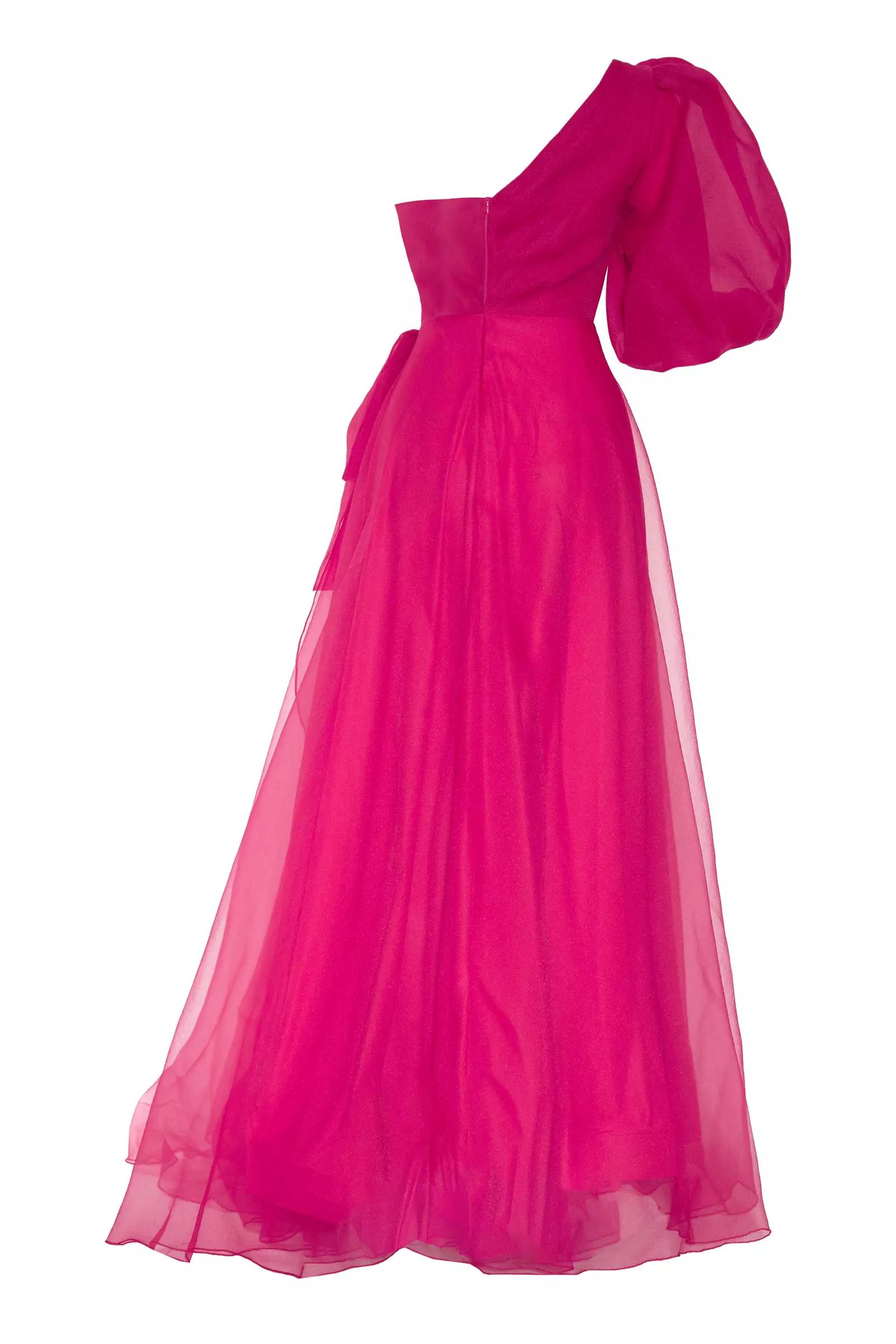 Fuchsia tulle one arm maxi dress