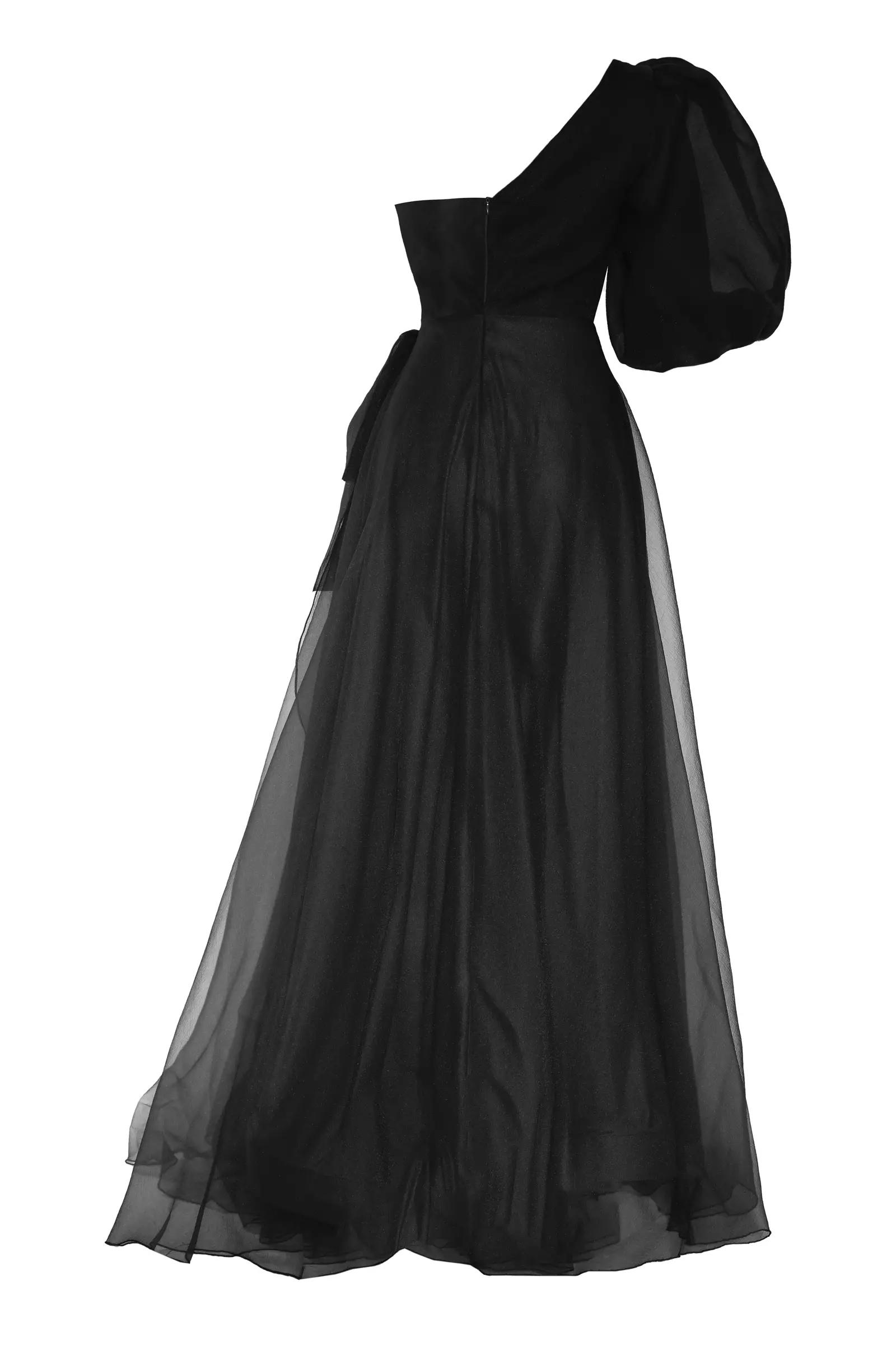 Black tulle one arm maxi dress