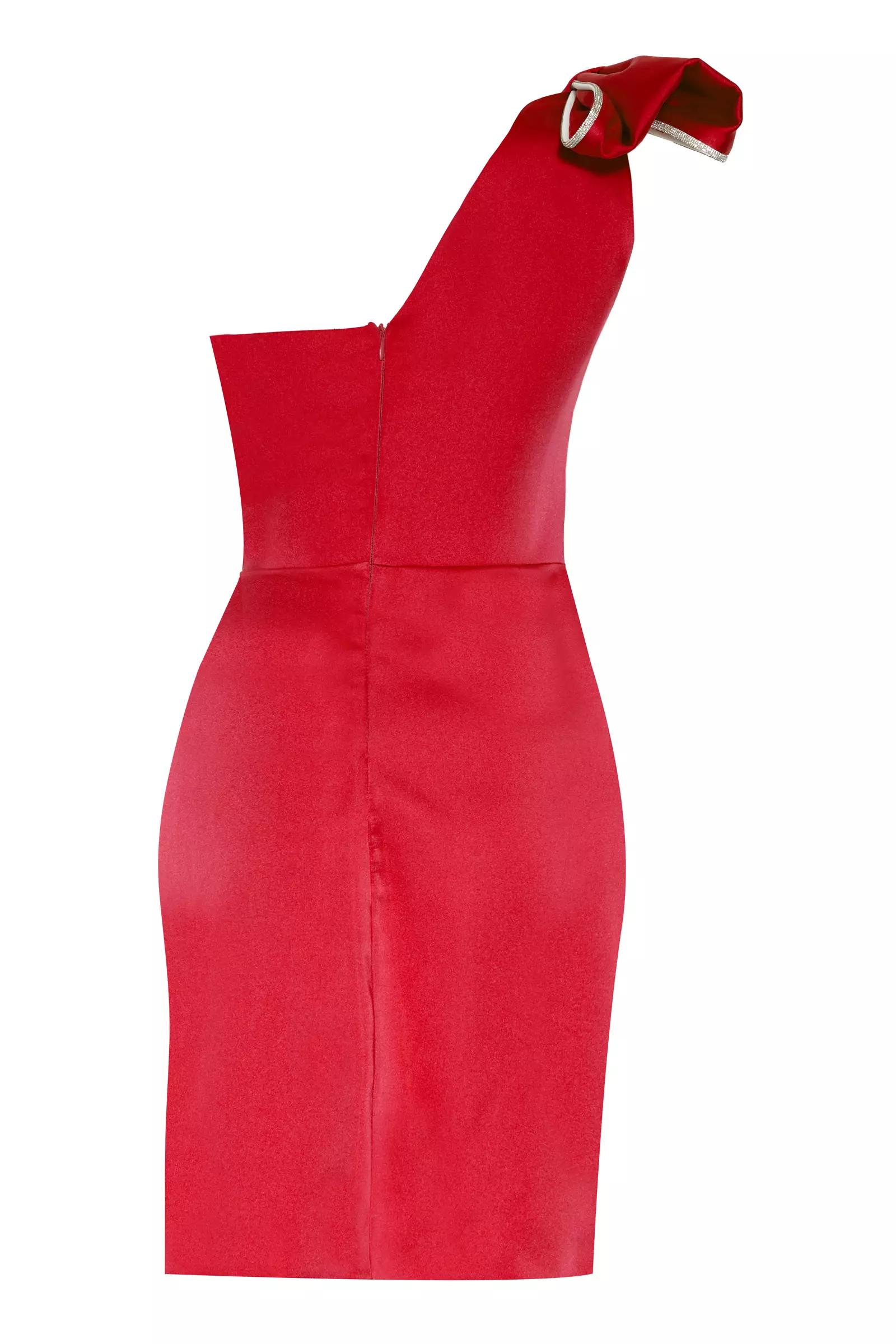 Red satin one arm mini dress