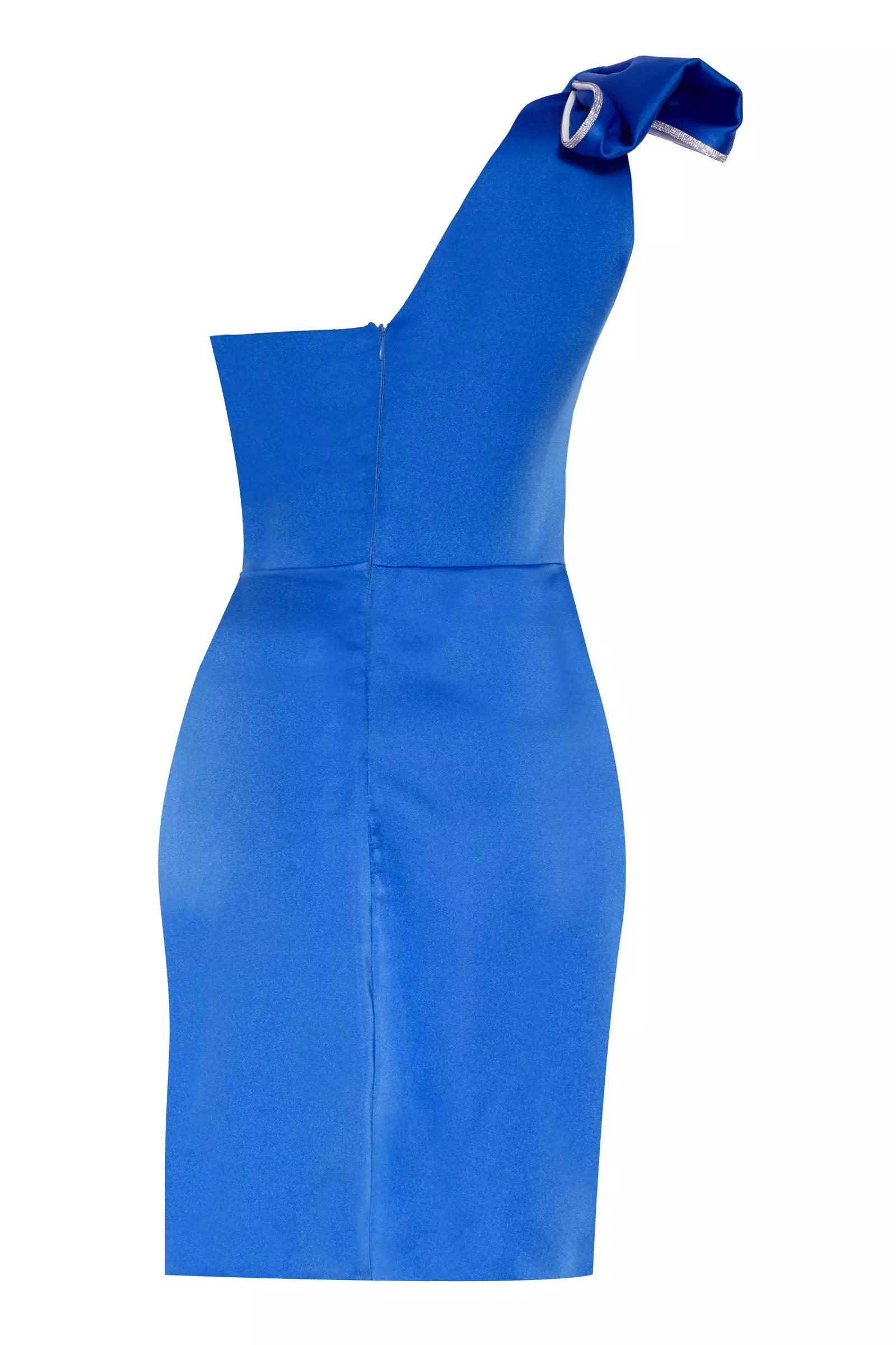 Blue satin one arm mini dress