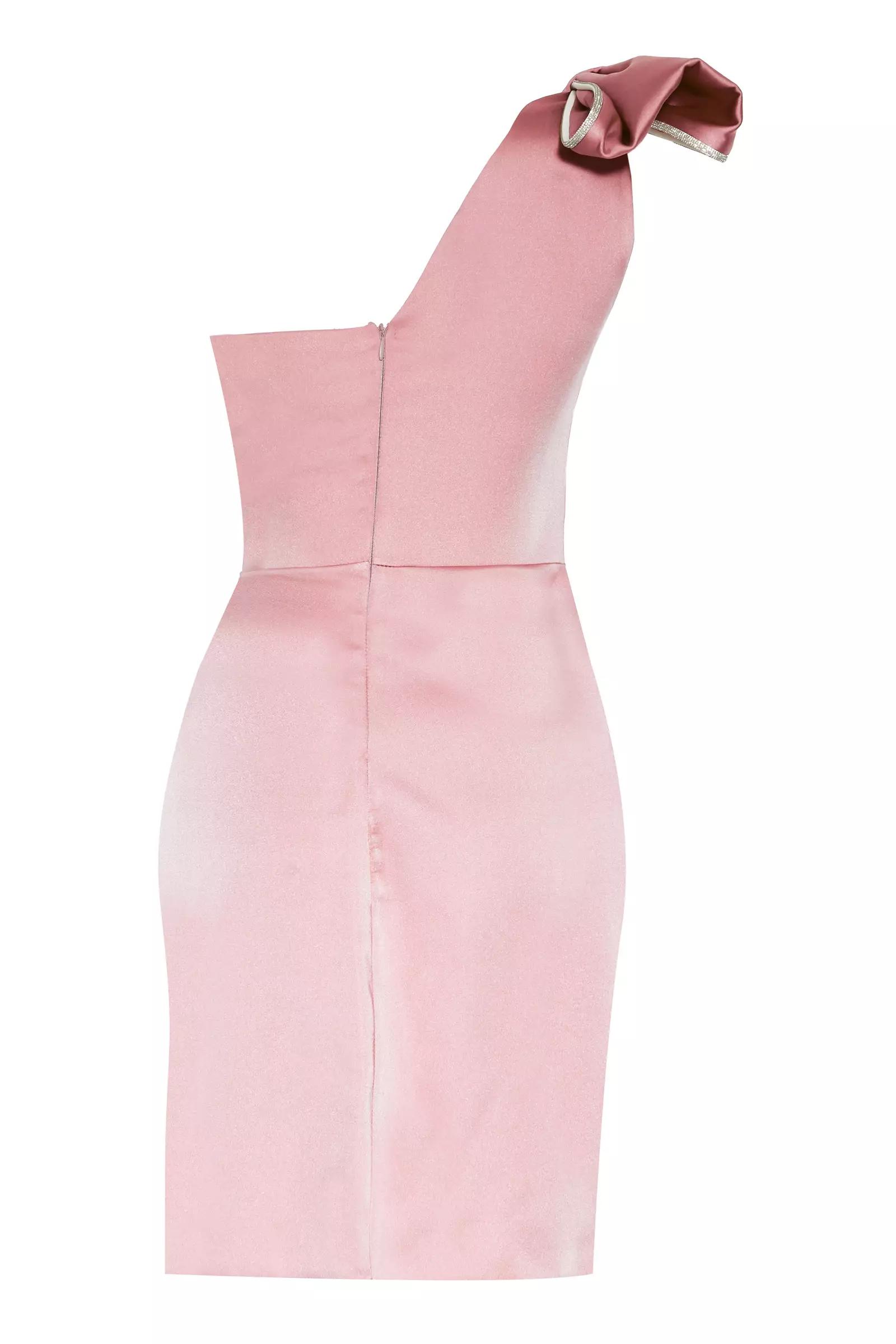 Blush satin one arm mini dress