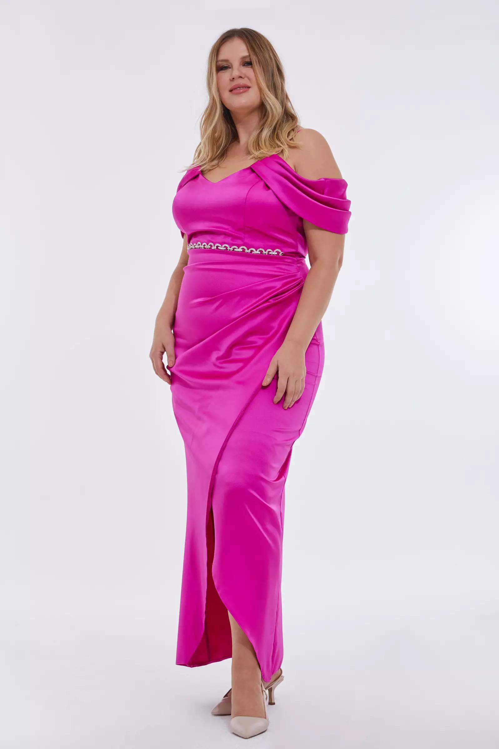 Fuchsia plus size satin sleeveless maxi dress