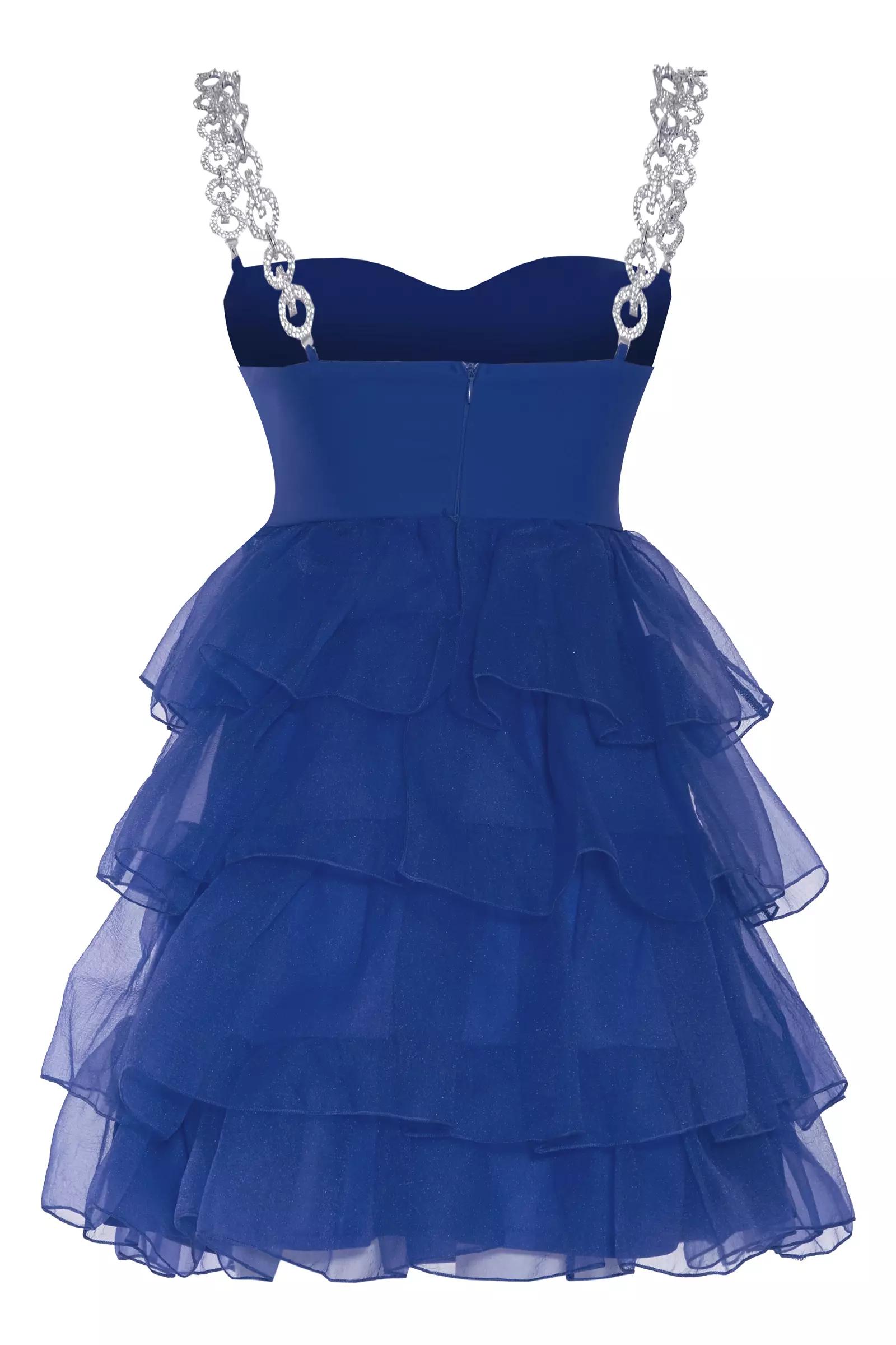 Blue crepe sleeveless mini dress