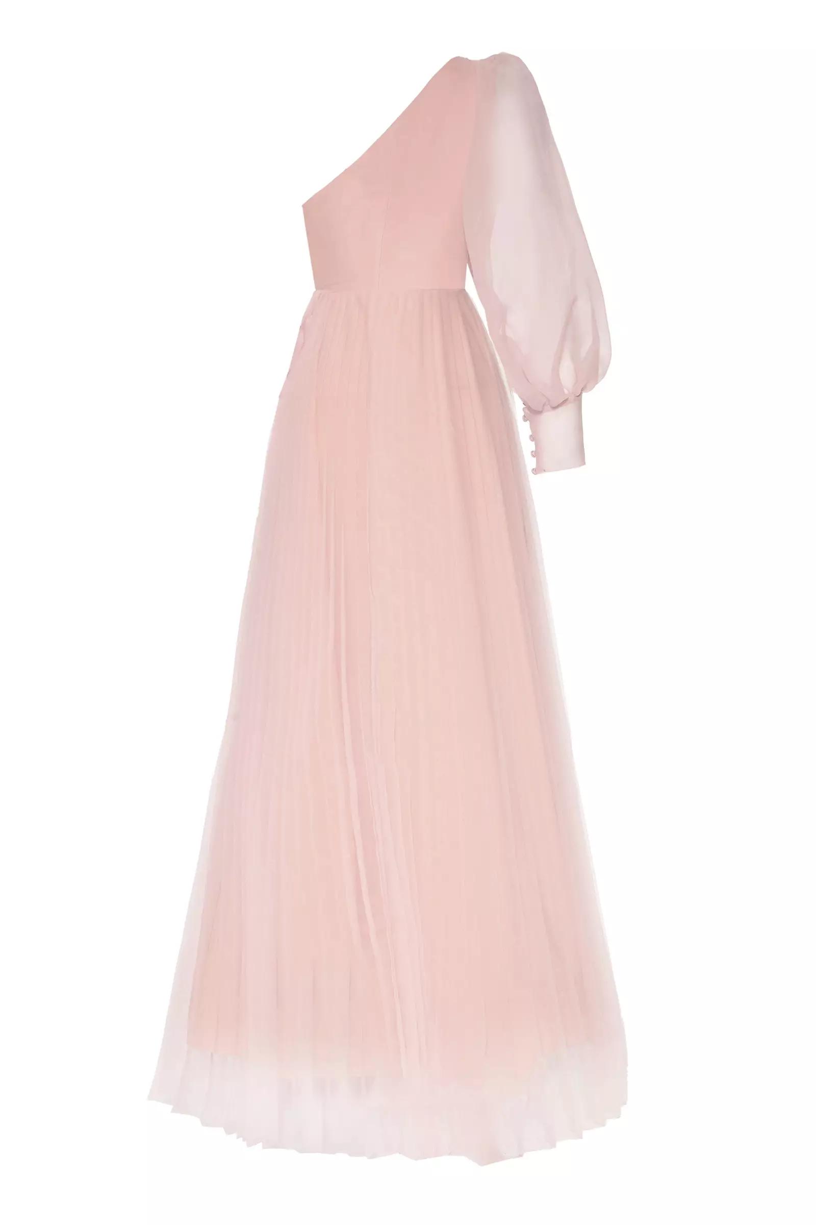 Blush tulle one arm long dress