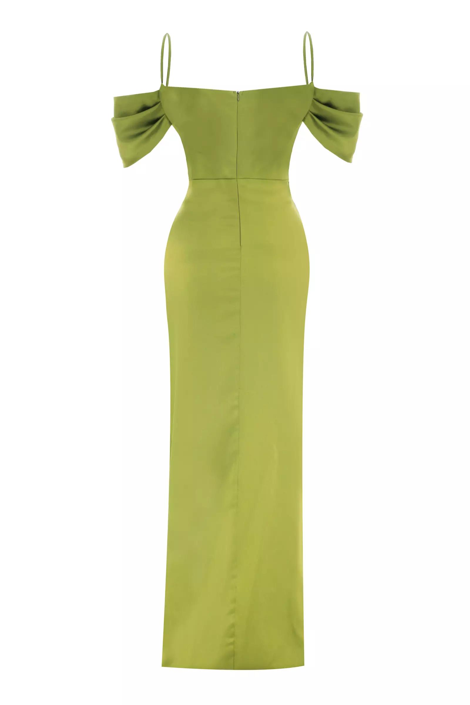 Pistachio green satin sleeveless maxi dress