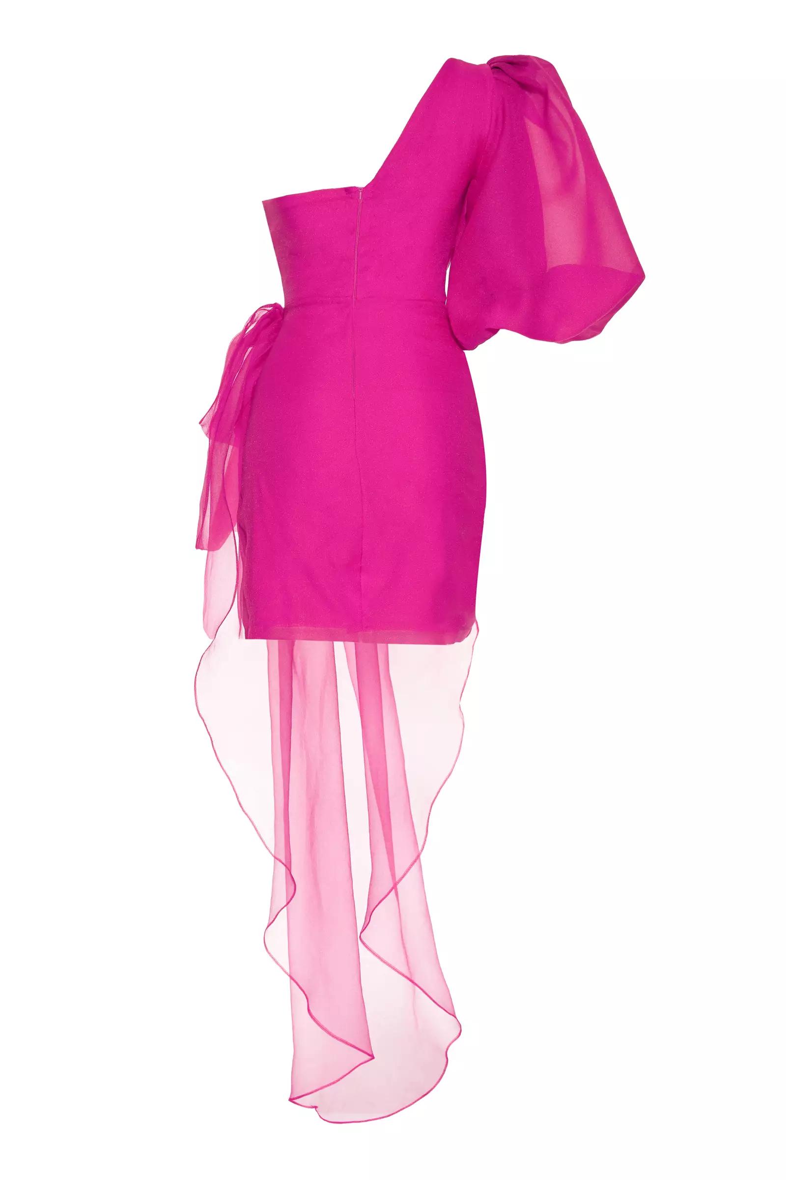 Fuchsia plus size tulle one arm mini dress