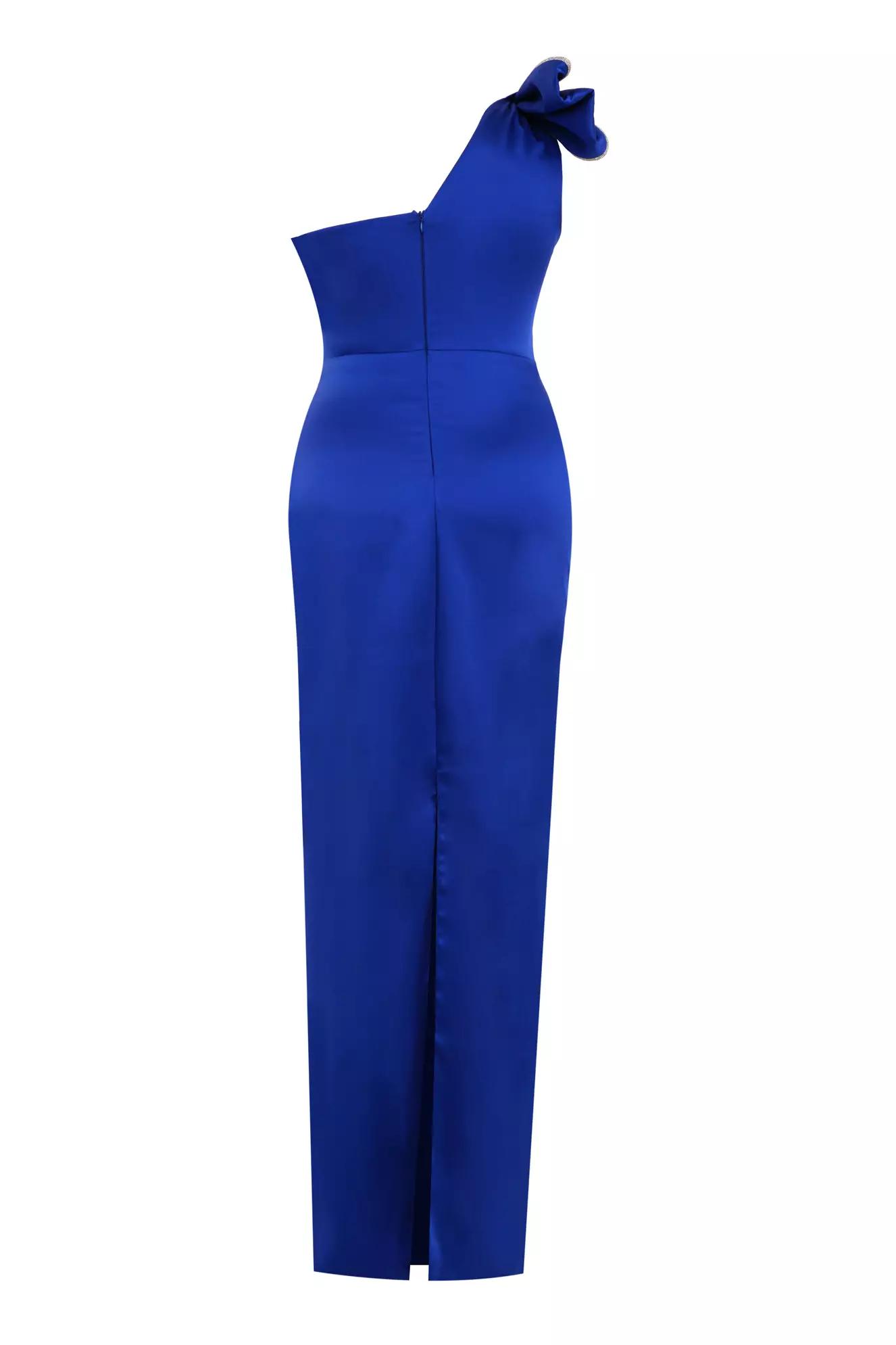 Blue plus size satin one arm maxi dress