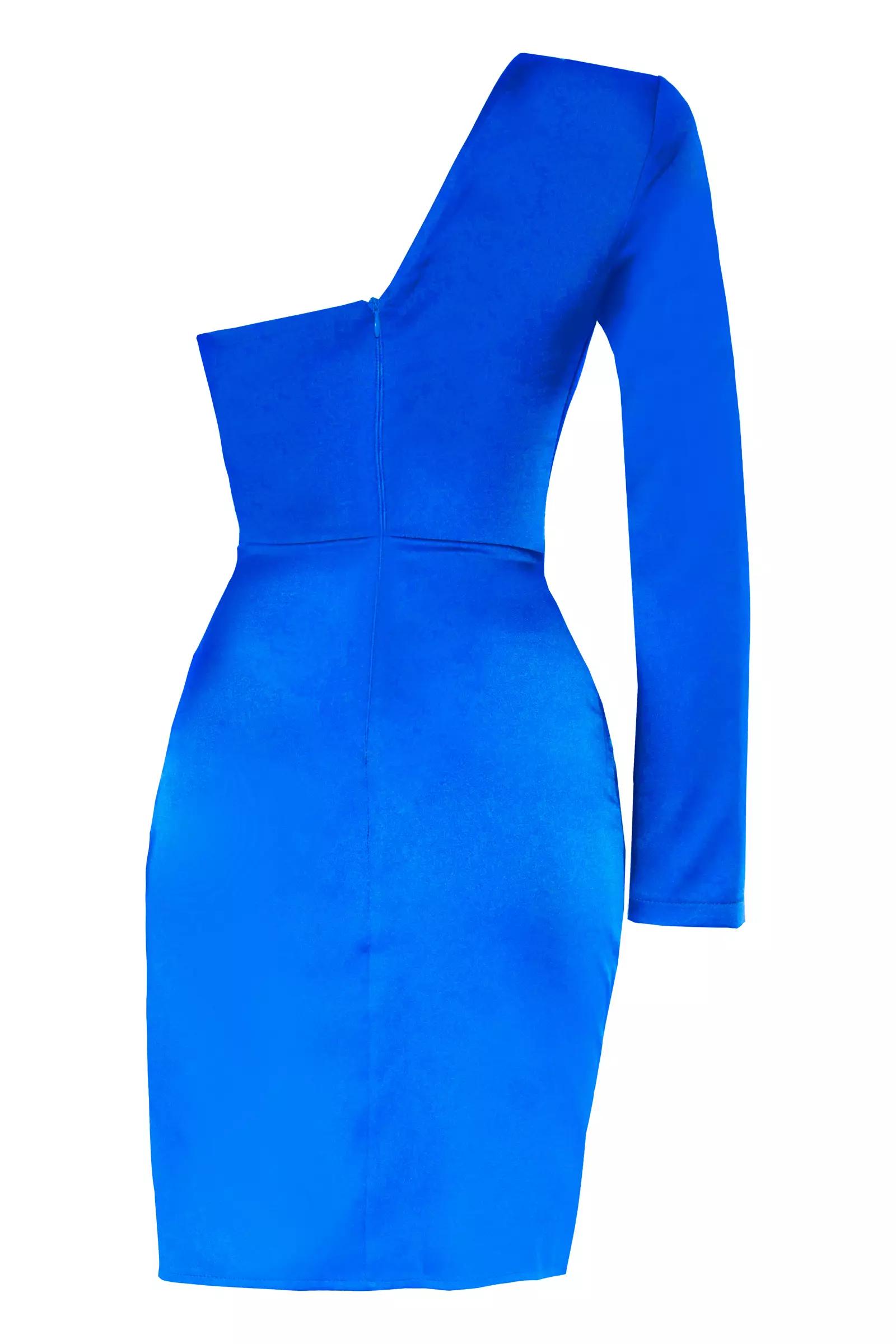 Blue plus size satin one arm mini dress