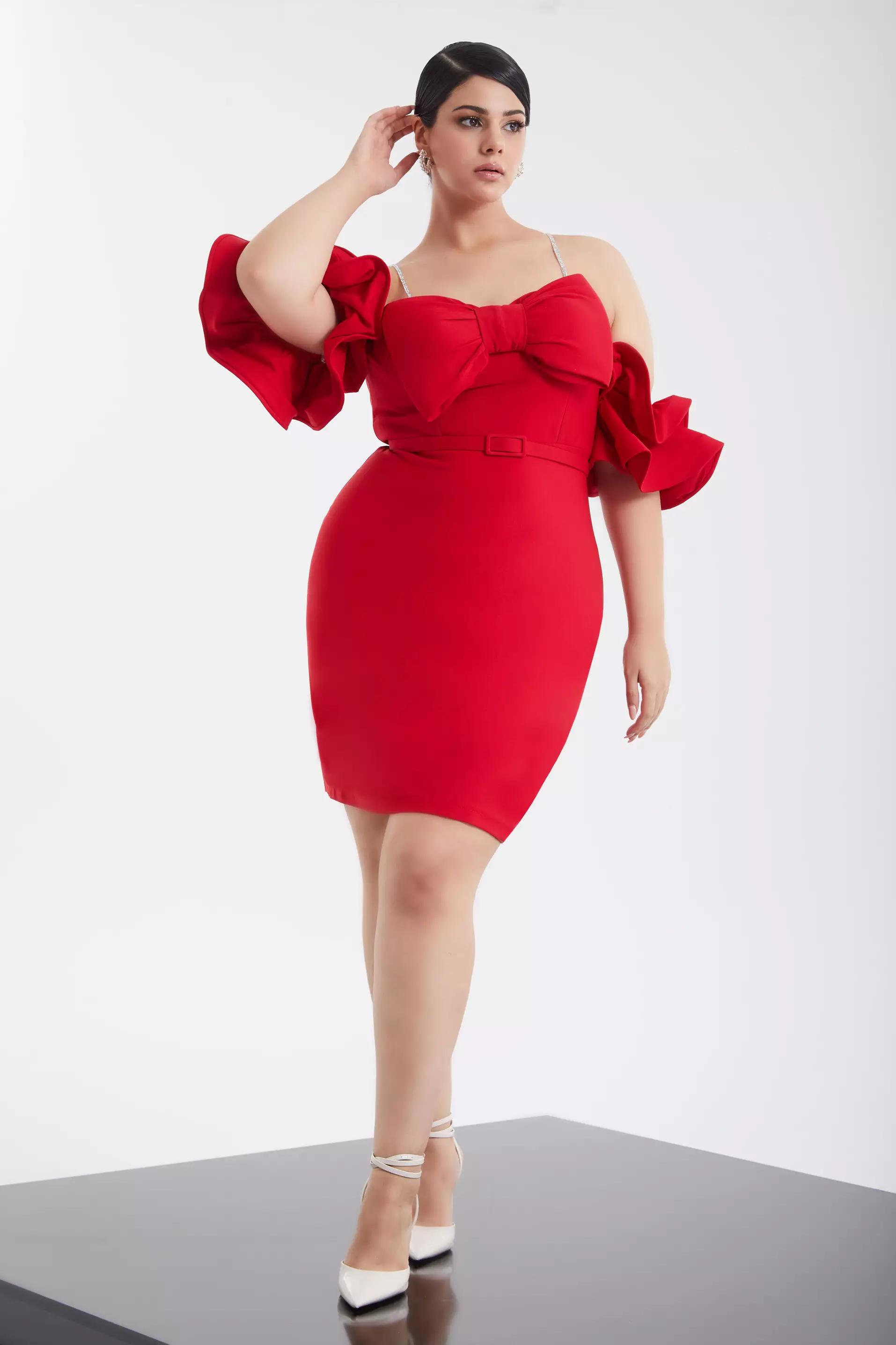 Red plus size crepe sleeveless mini dress