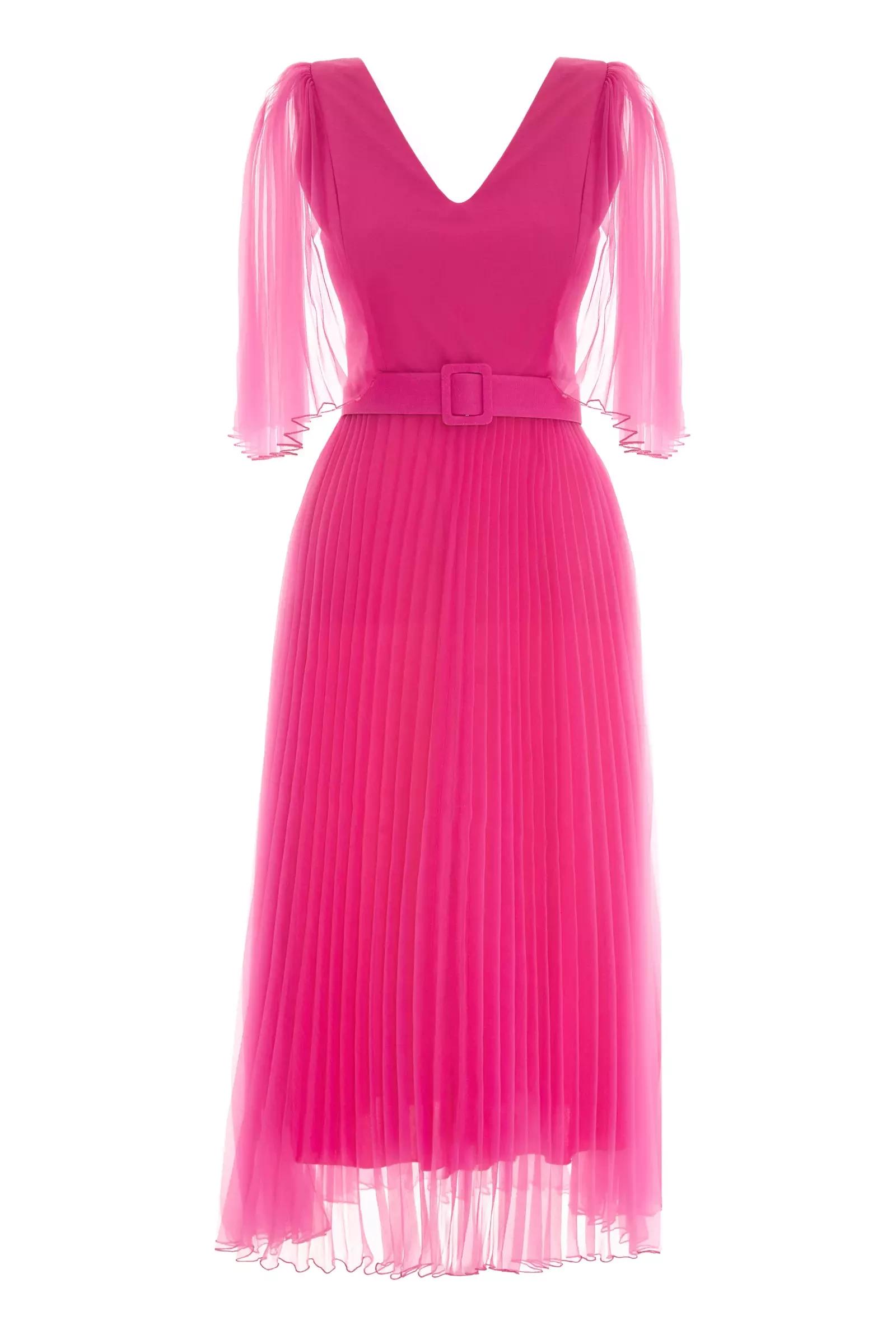 Fuchsia tulle 3/4 sleeve midi dress