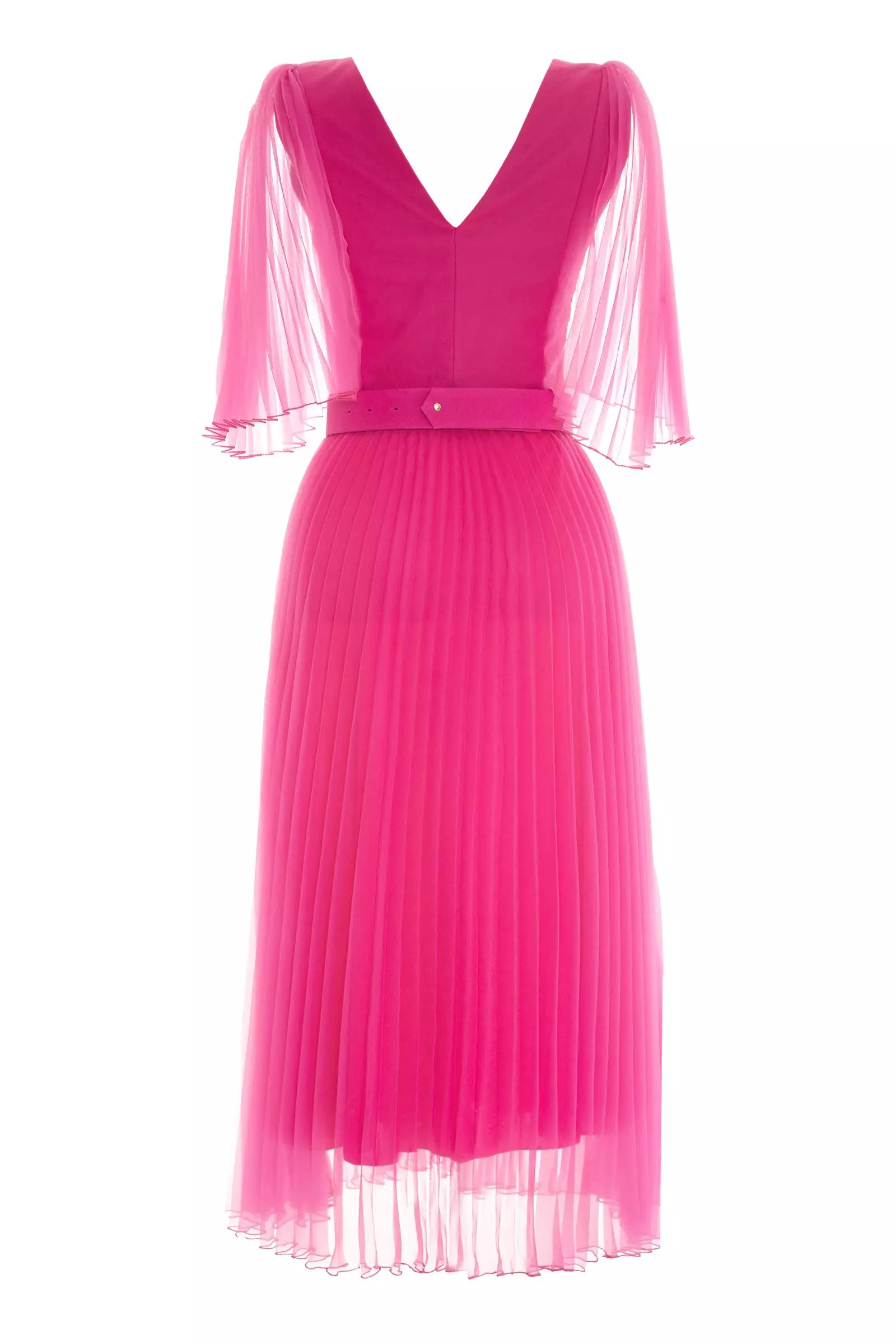 Fuchsia tulle 3/4 sleeve midi dress