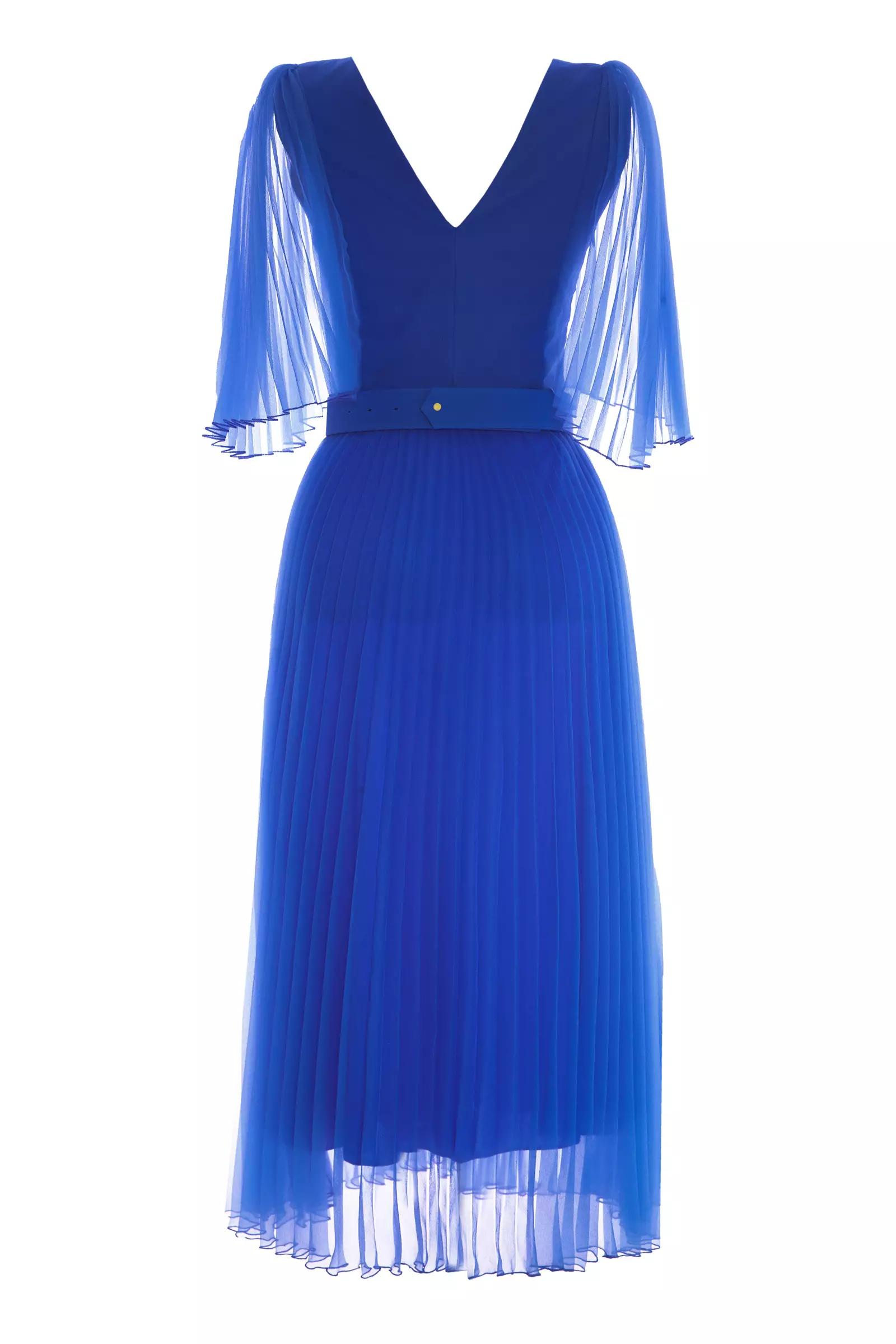 Blue tulle 3/4 sleeve midi dress