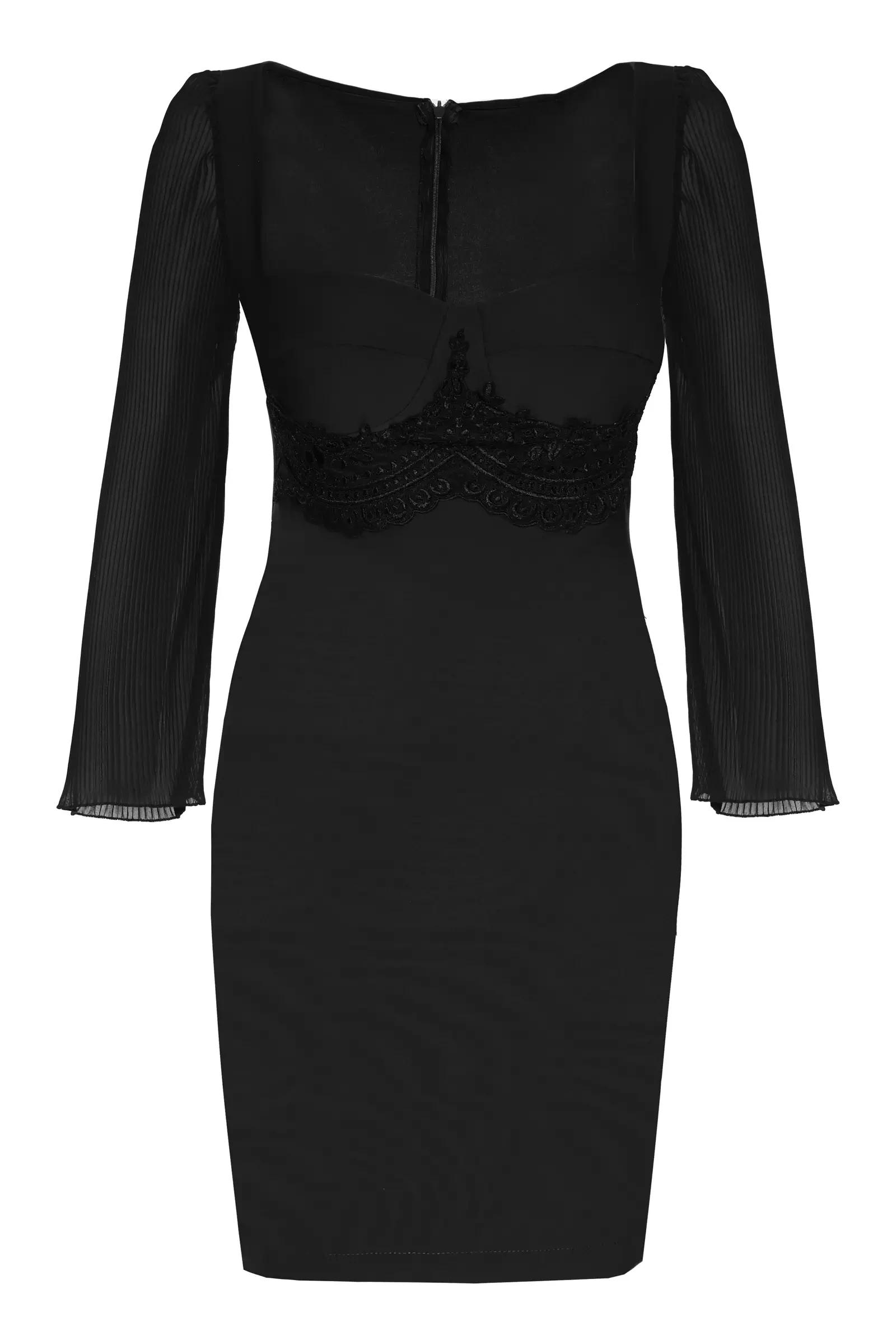 Black crepe long sleeve mini dress