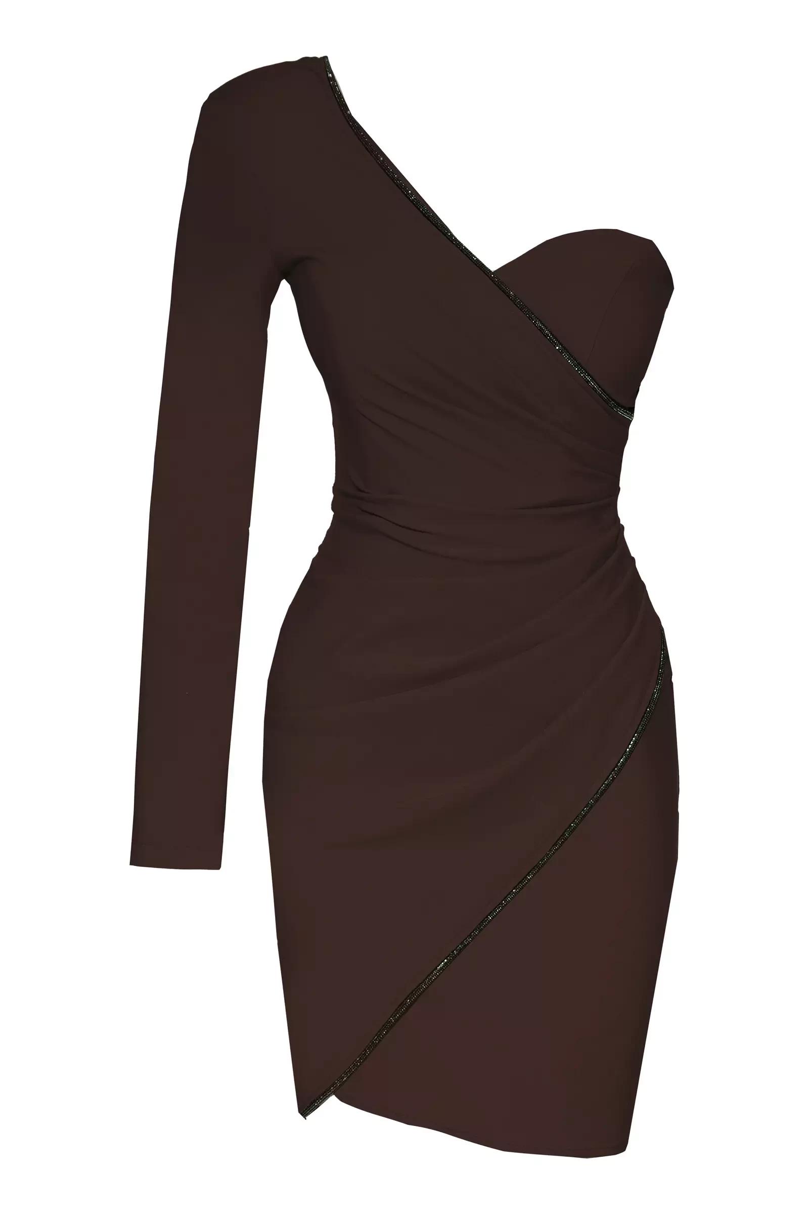 Brown crepe one arm mini dress