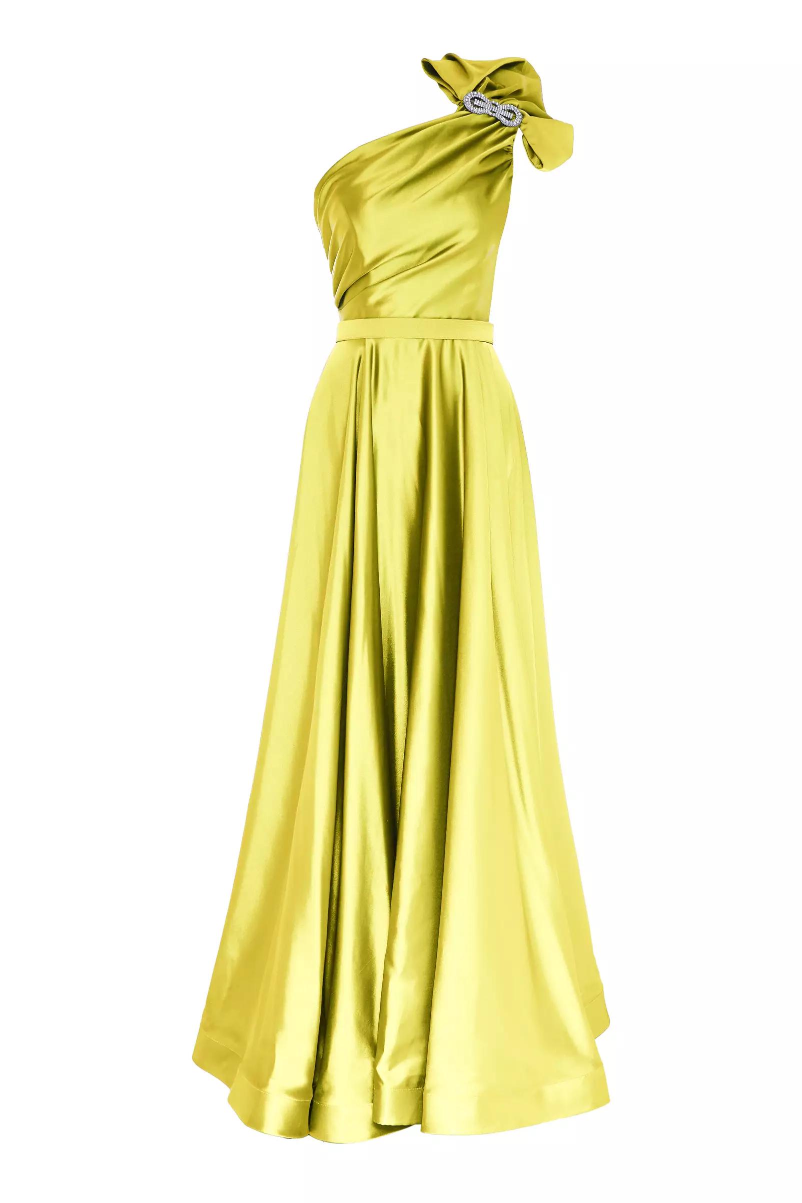 Peanut Green Satin Sleeveless Maxi Dress