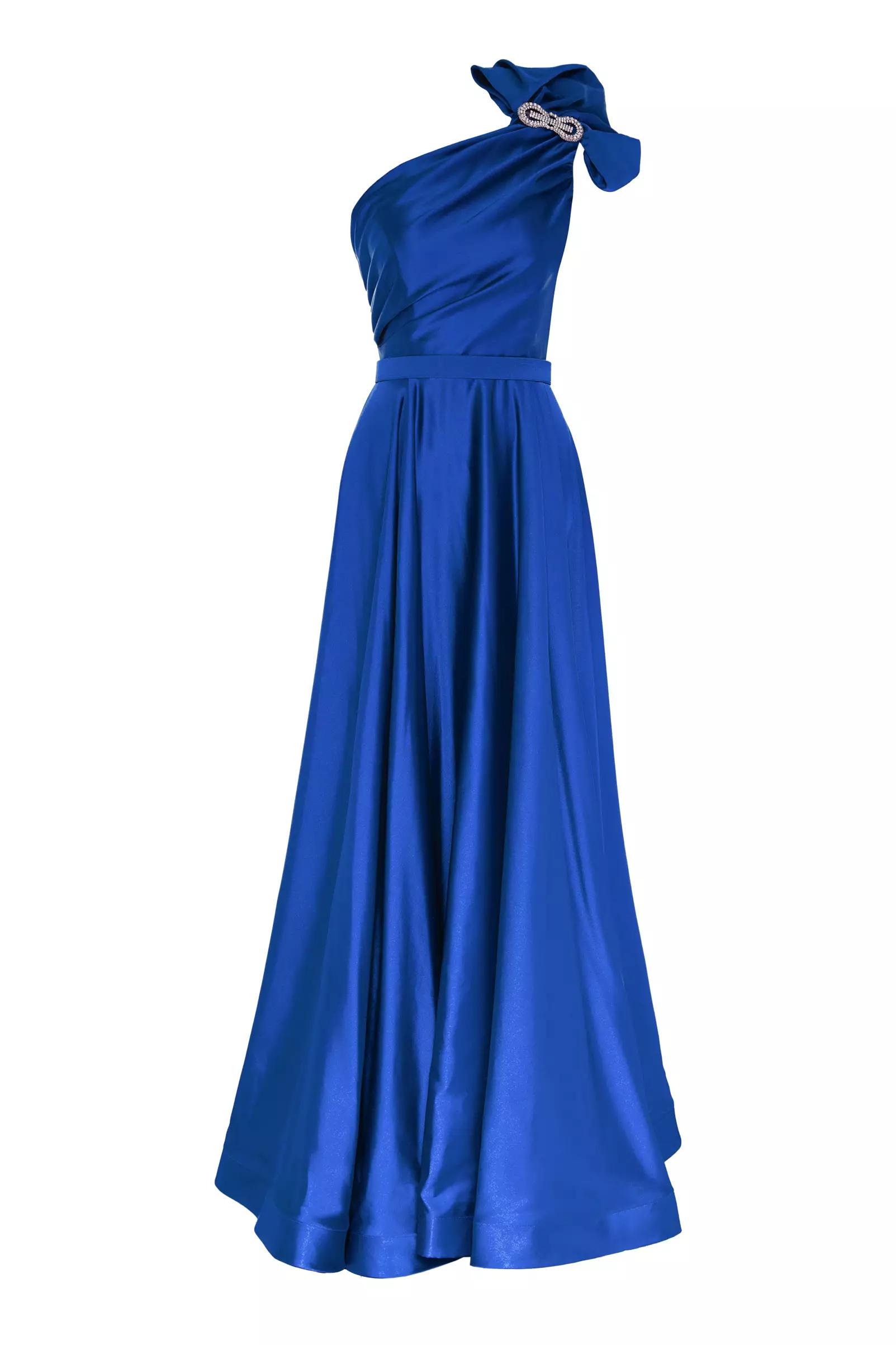 Blue satin sleeveless maxi dress