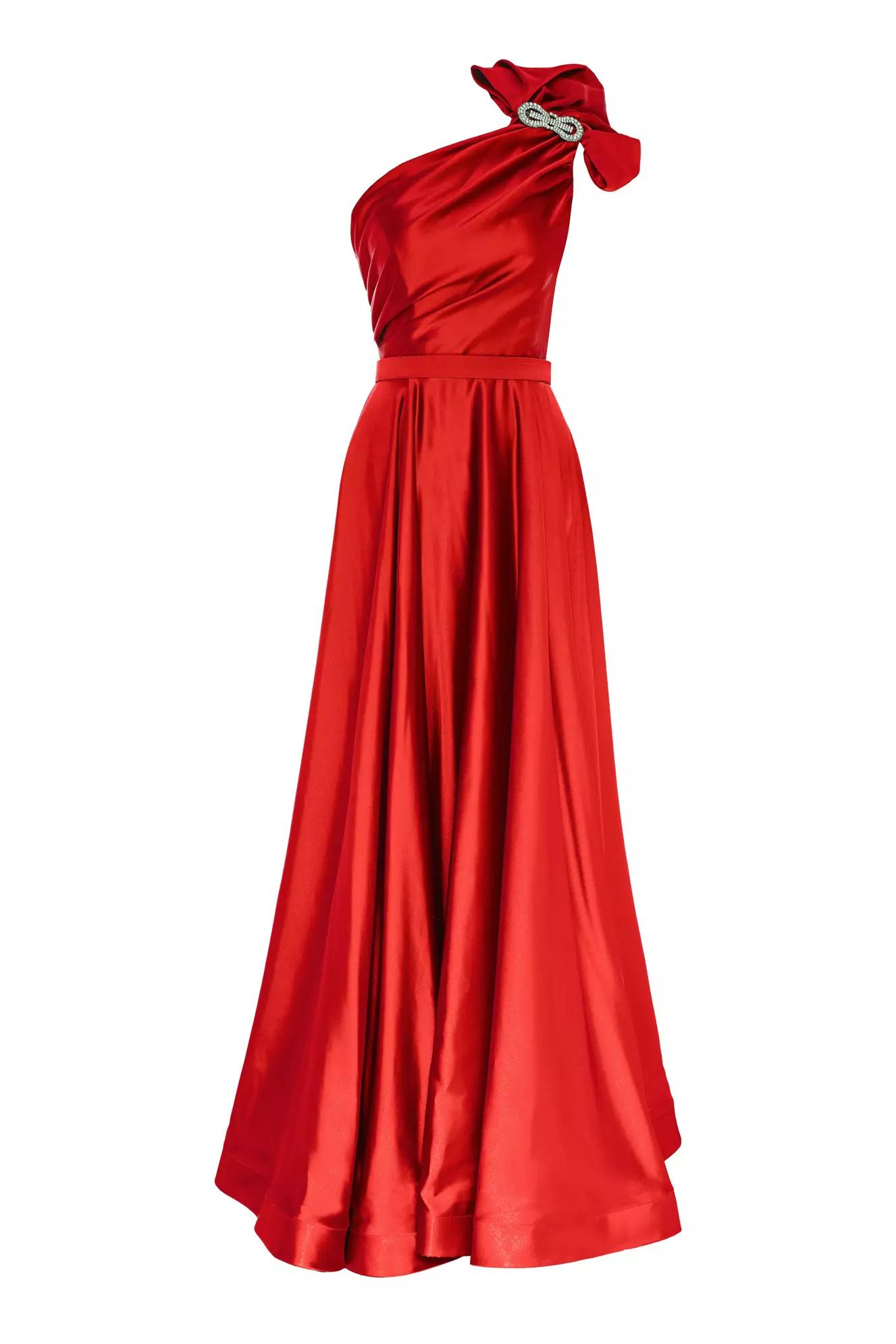 Red satin sleeveless maxi dress