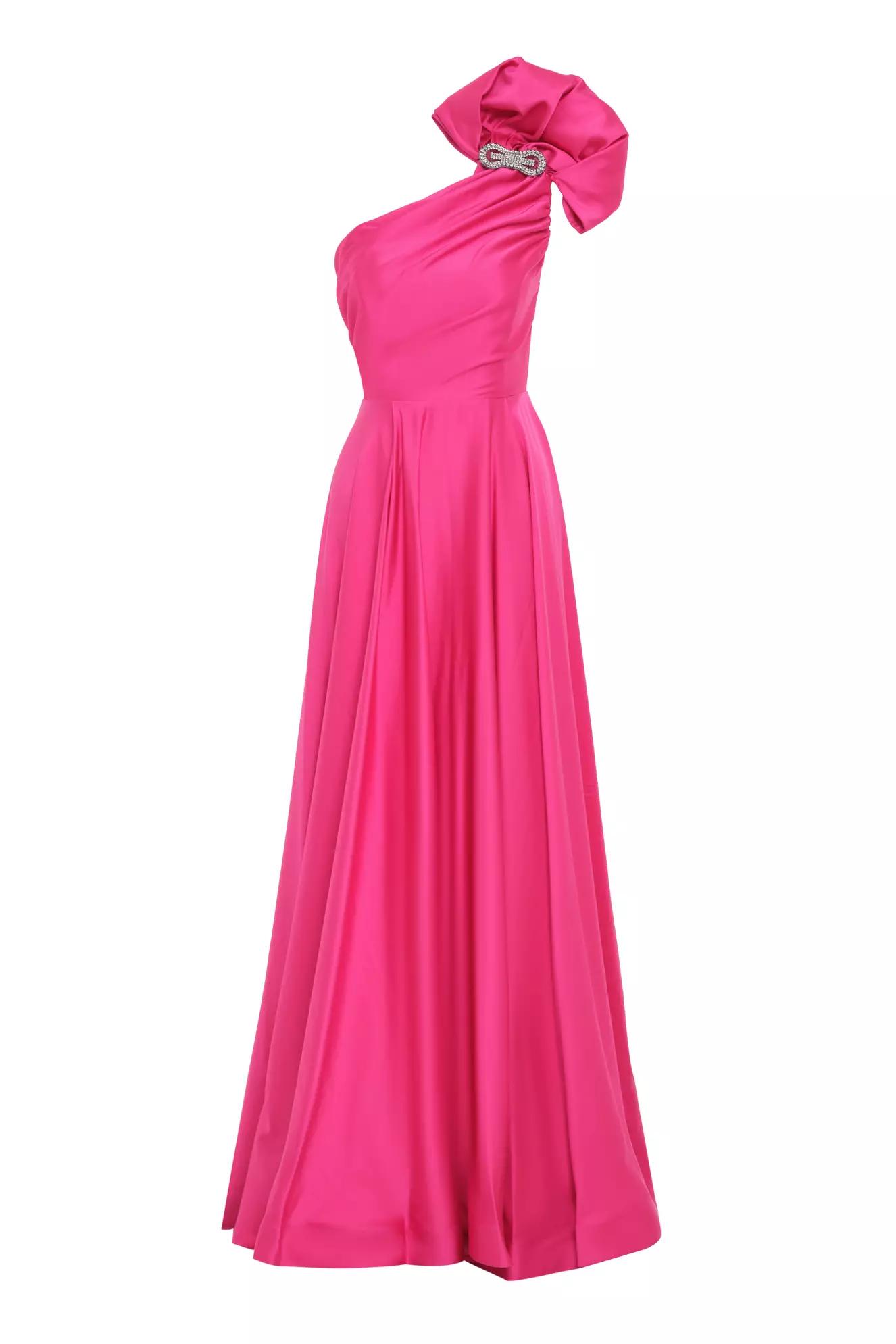 Fuchsia satin sleeveless maxi dress