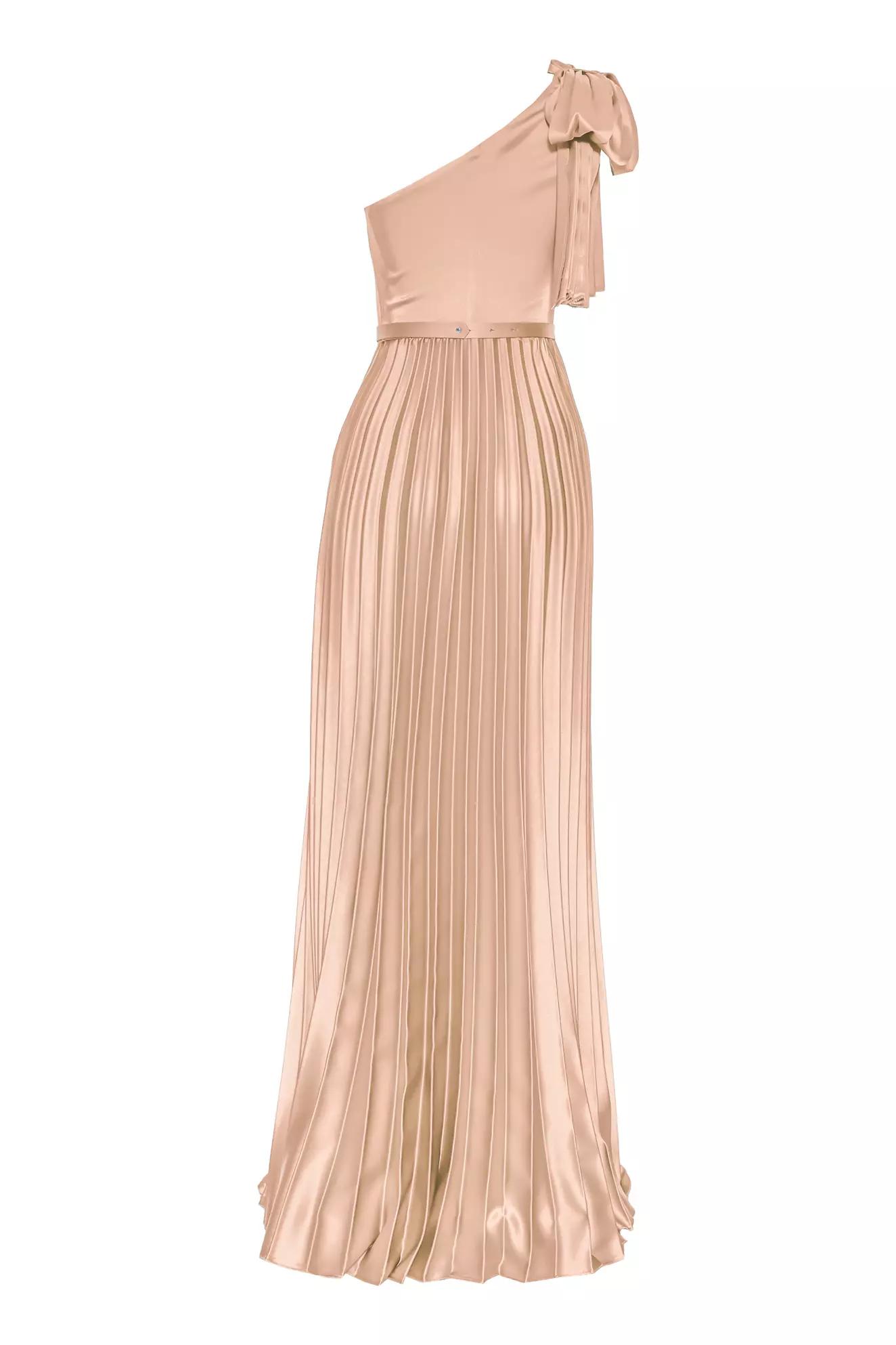 Beige satin one arm long dress