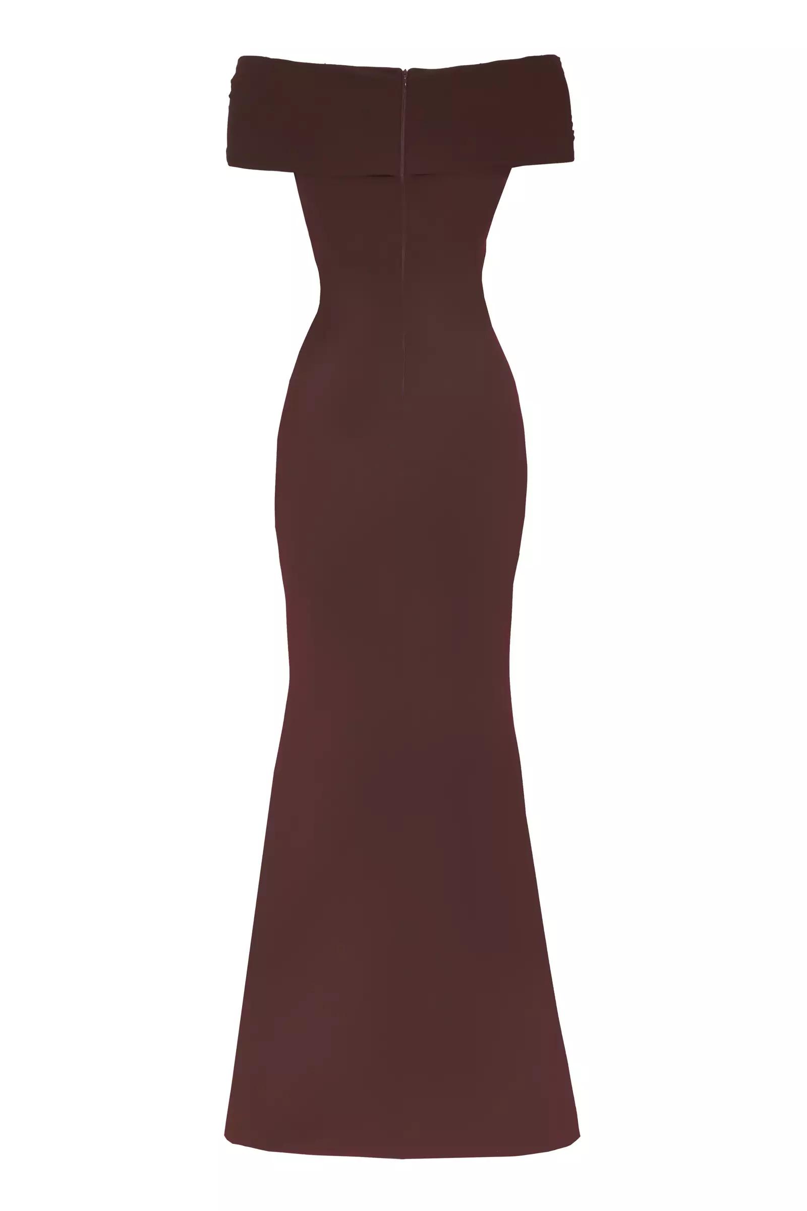 Brown crepe sleeveless long dress