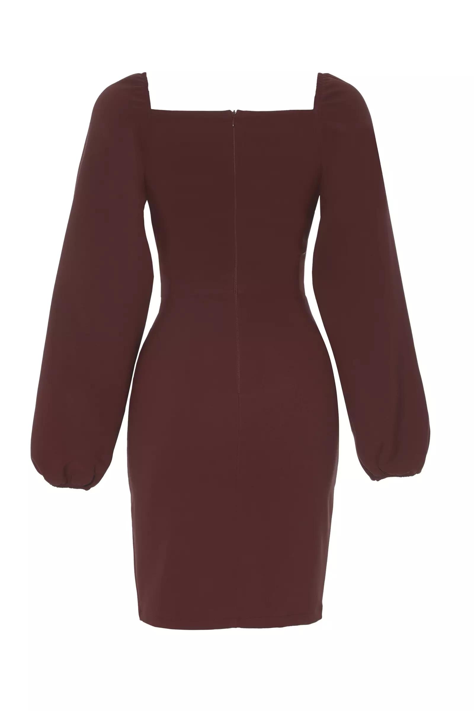 Brown crepe long sleeve mini dress